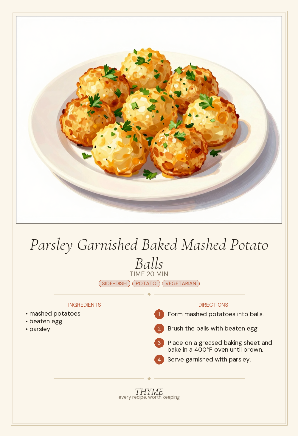 Parsley Garnished Baked Mashed Potato Balls