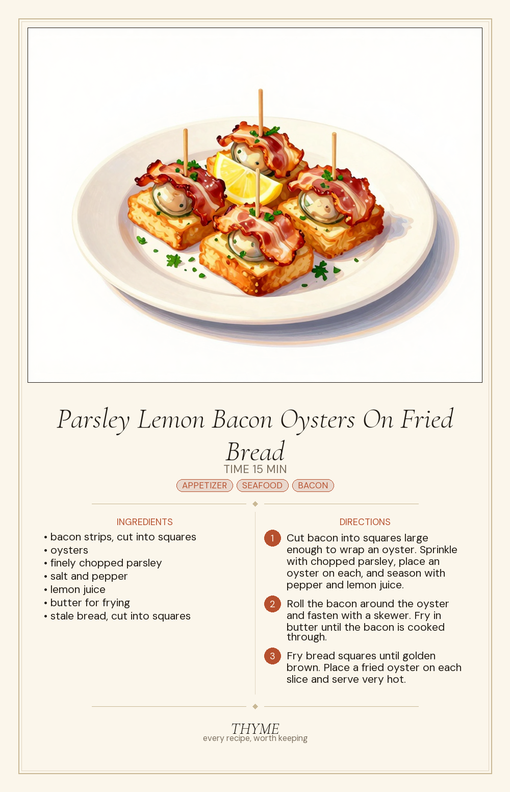 Parsley Lemon Bacon Oysters On Fried Bread