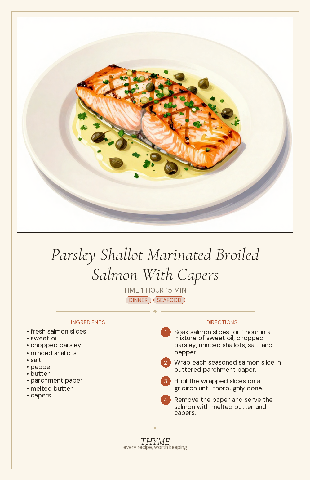 Parsley Shallot Marinated Broiled Salmon With Capers