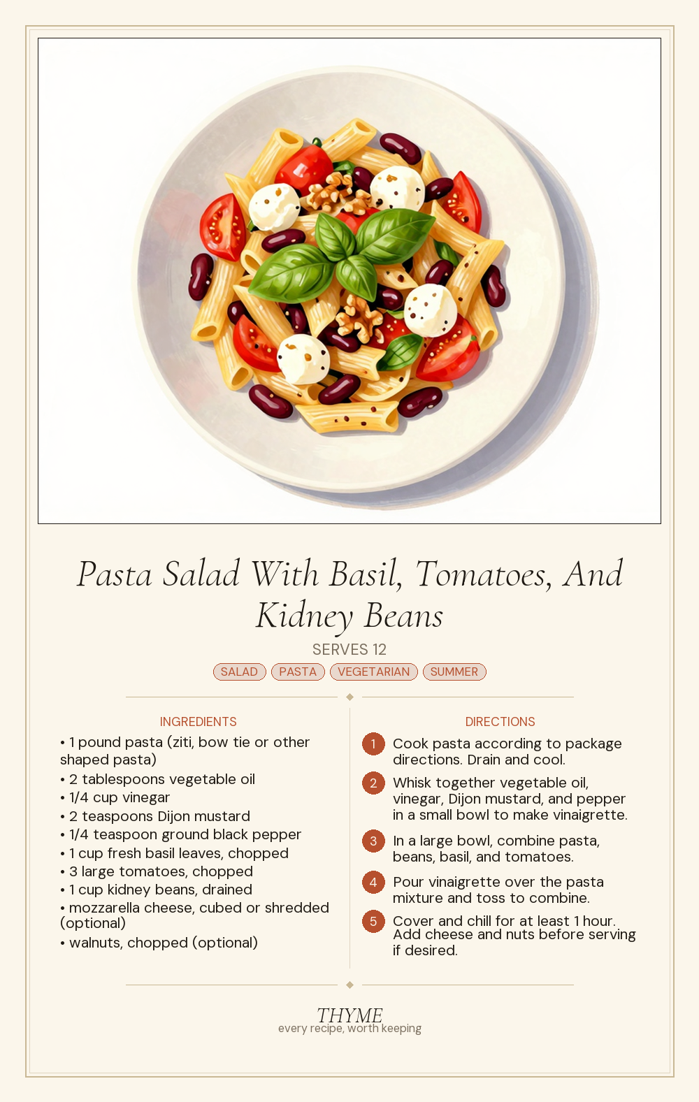 Pasta Salad With Basil, Tomatoes, And Kidney Beans