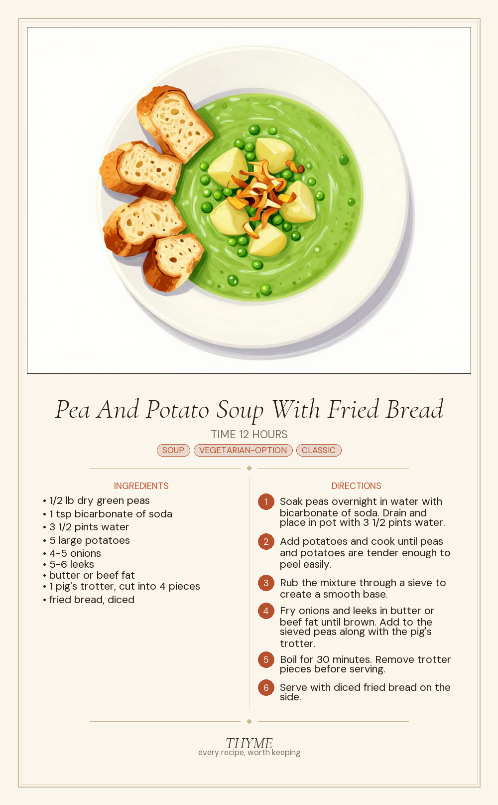 Pea And Potato Soup With Fried Bread