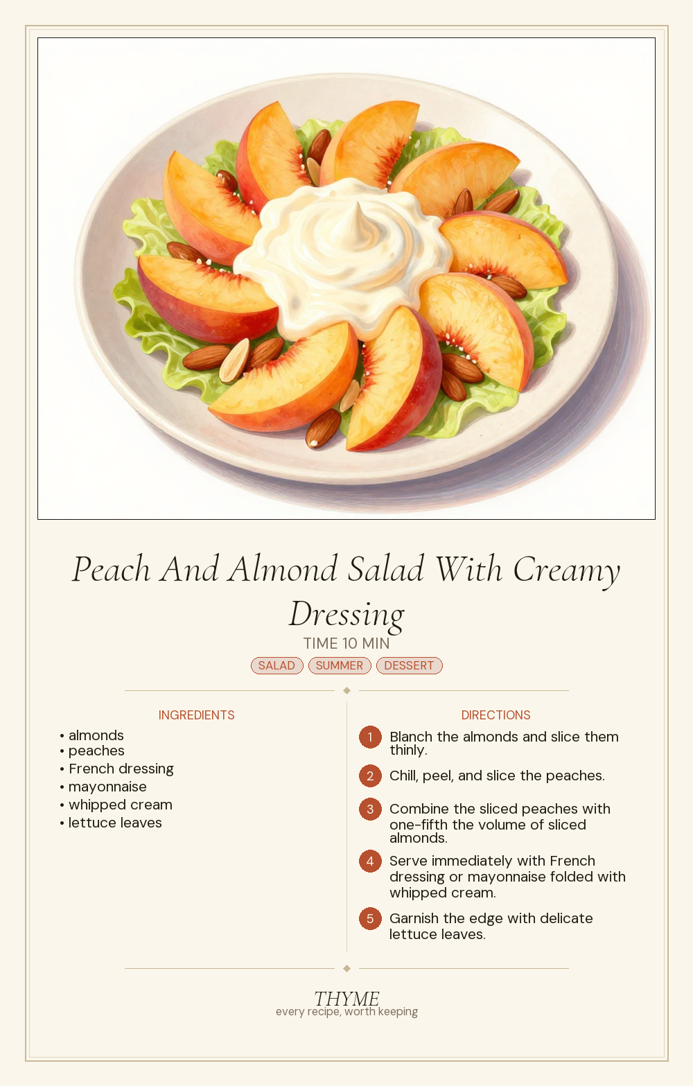 Peach And Almond Salad With Creamy Dressing