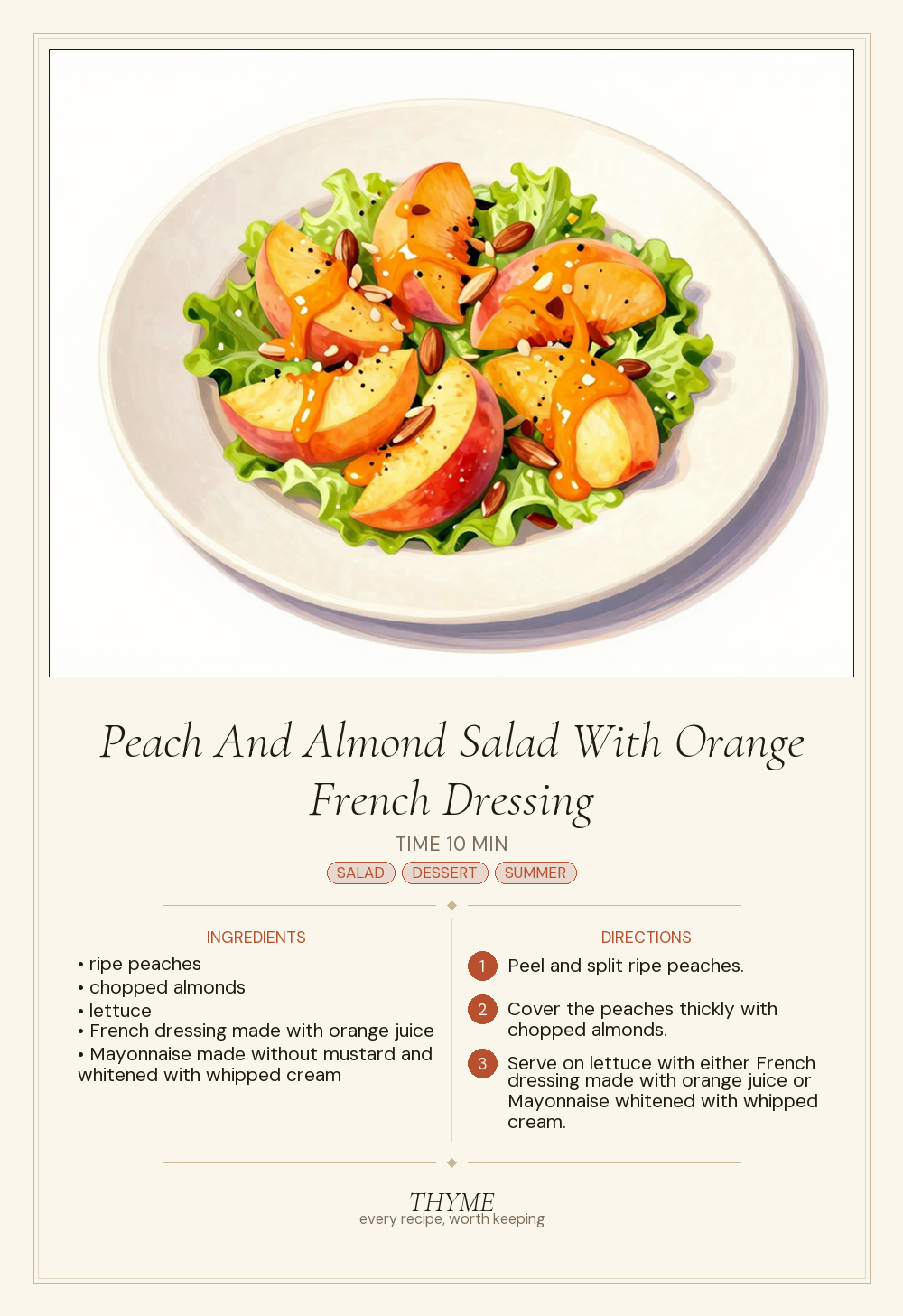 Peach And Almond Salad With Orange French Dressing