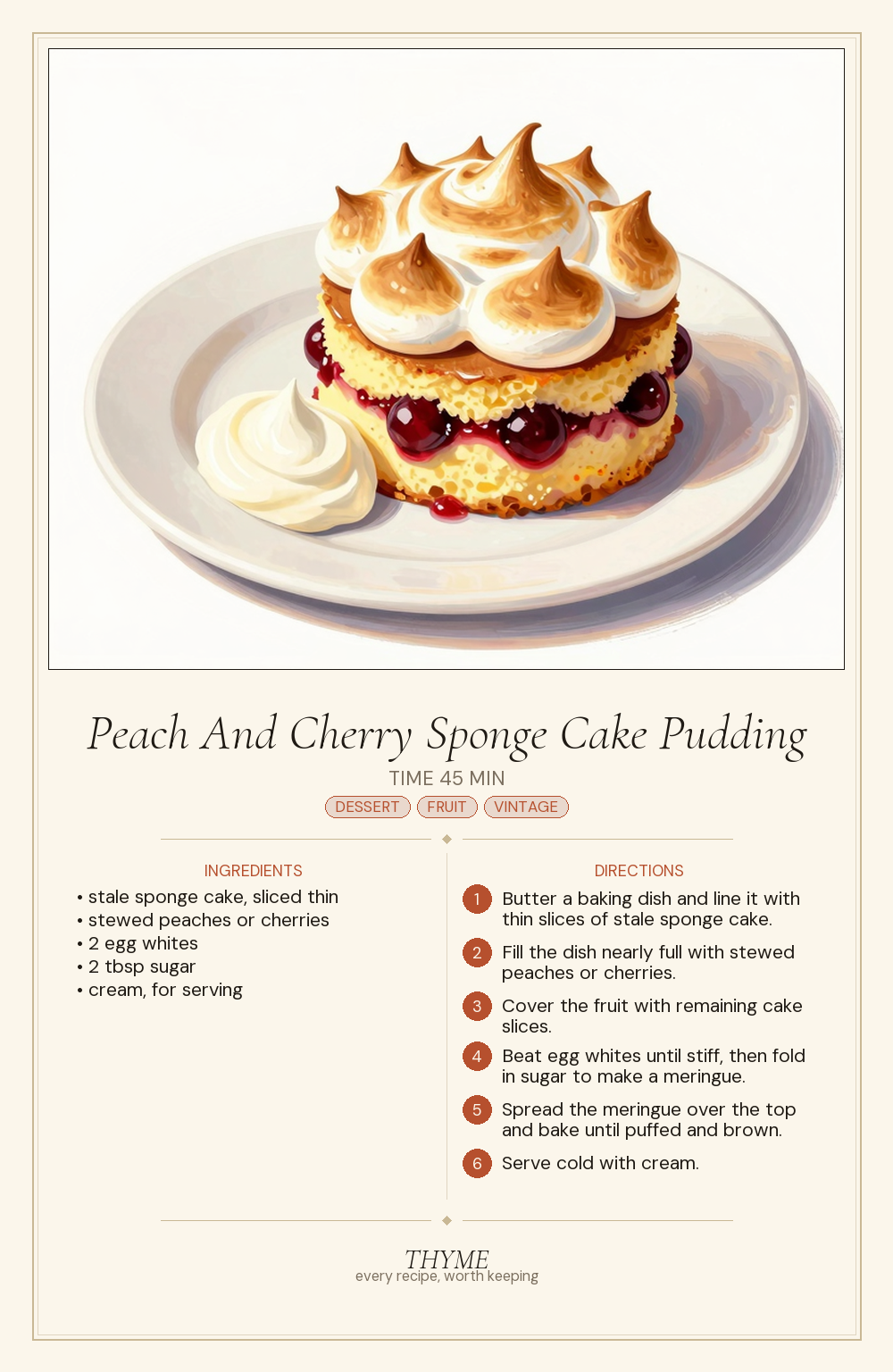 Peach And Cherry Sponge Cake Pudding