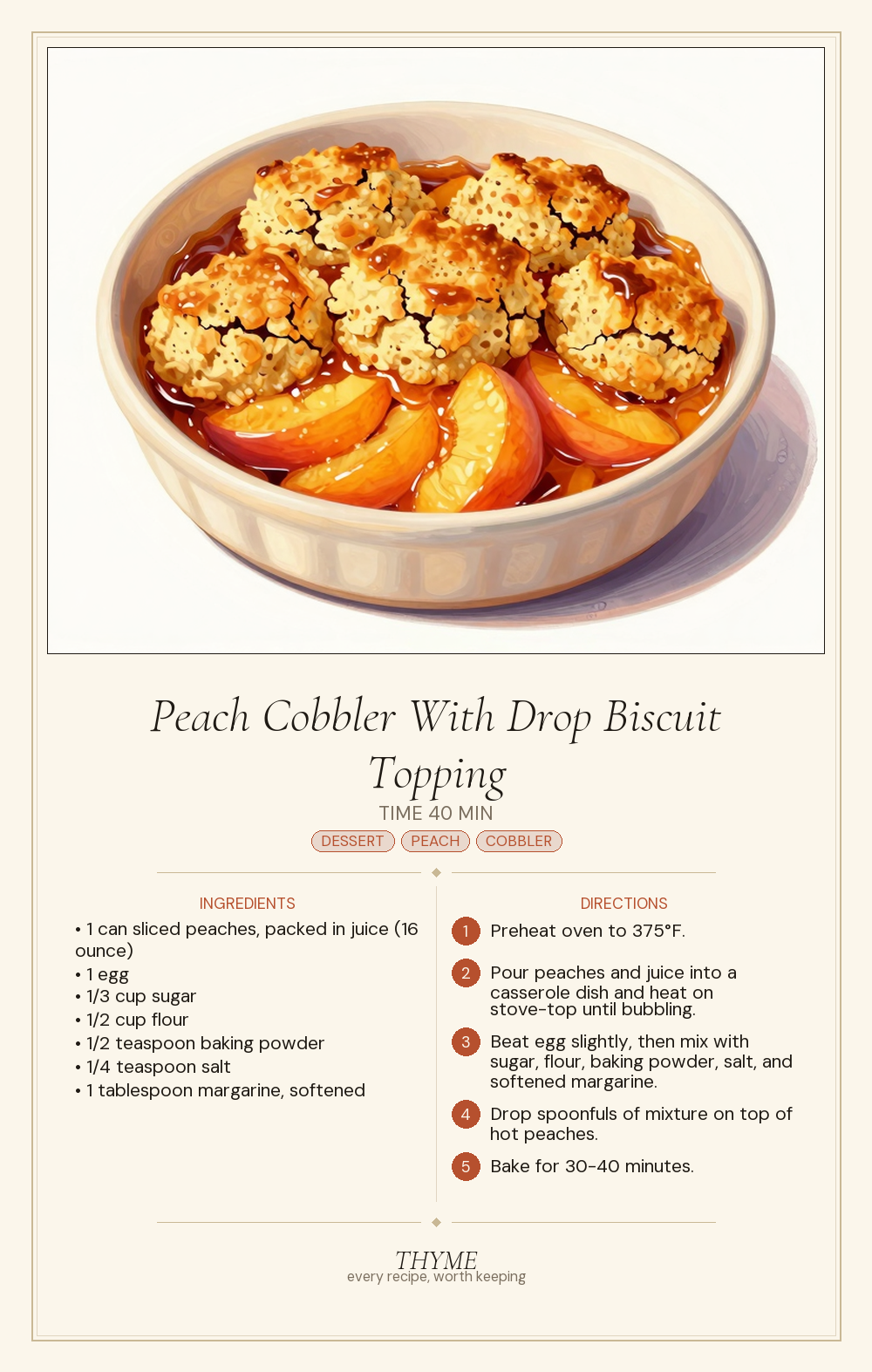 Peach Cobbler With Drop Biscuit Topping