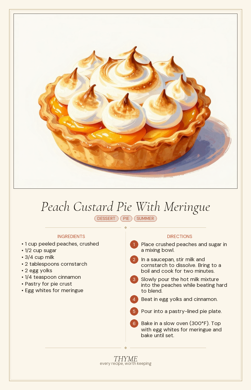 Peach Custard Pie With Meringue