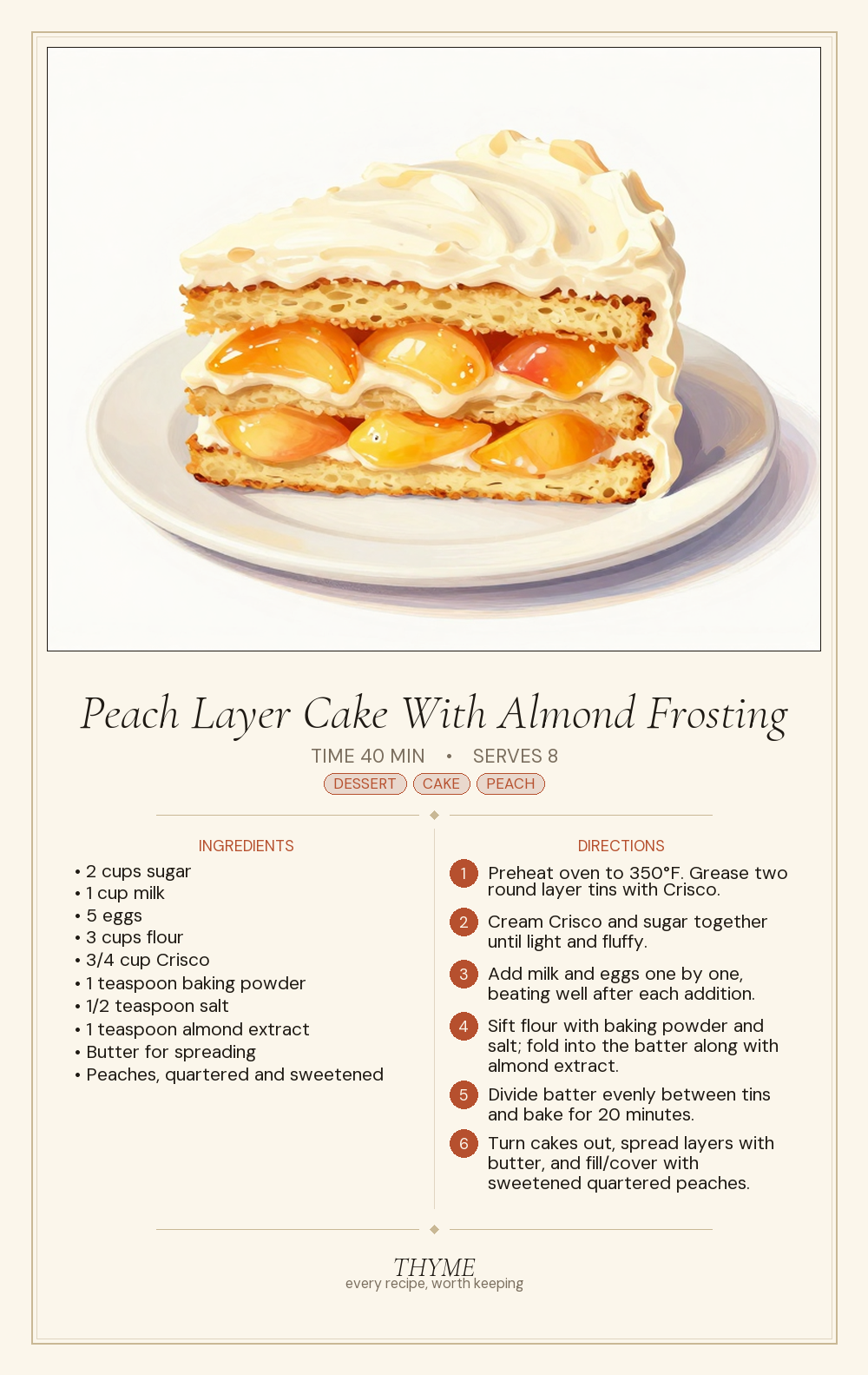 Peach Layer Cake With Almond Frosting