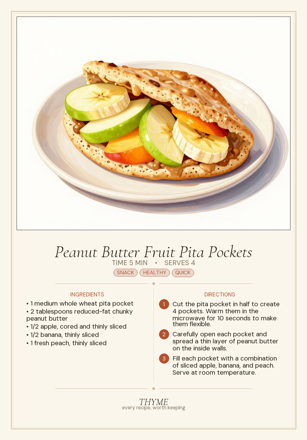 Peanut Butter Fruit Pita Pockets