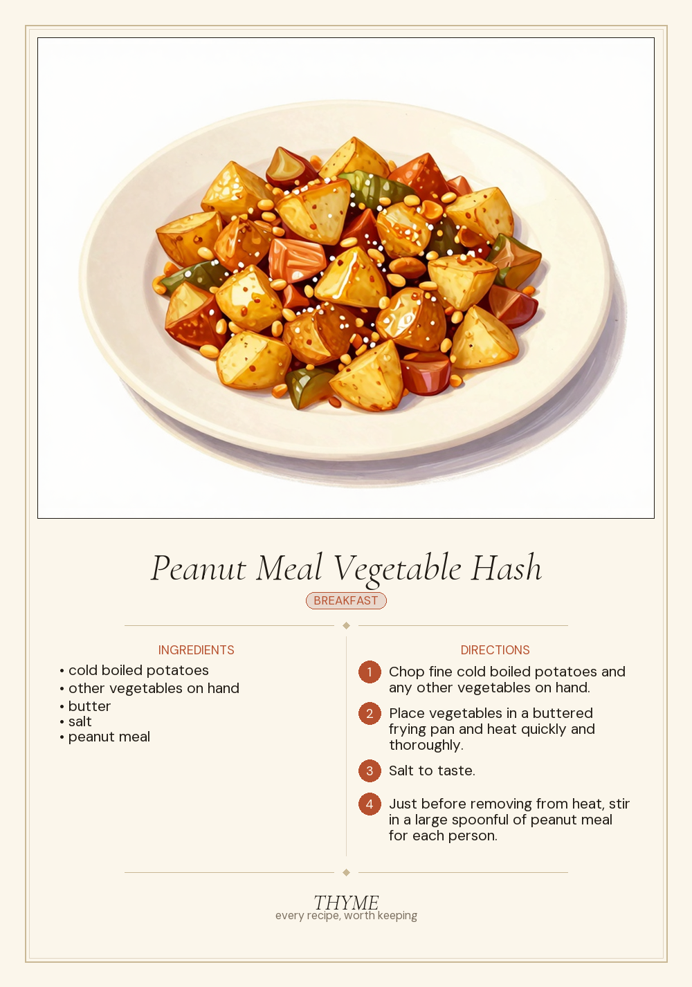 Peanut Meal Vegetable Hash