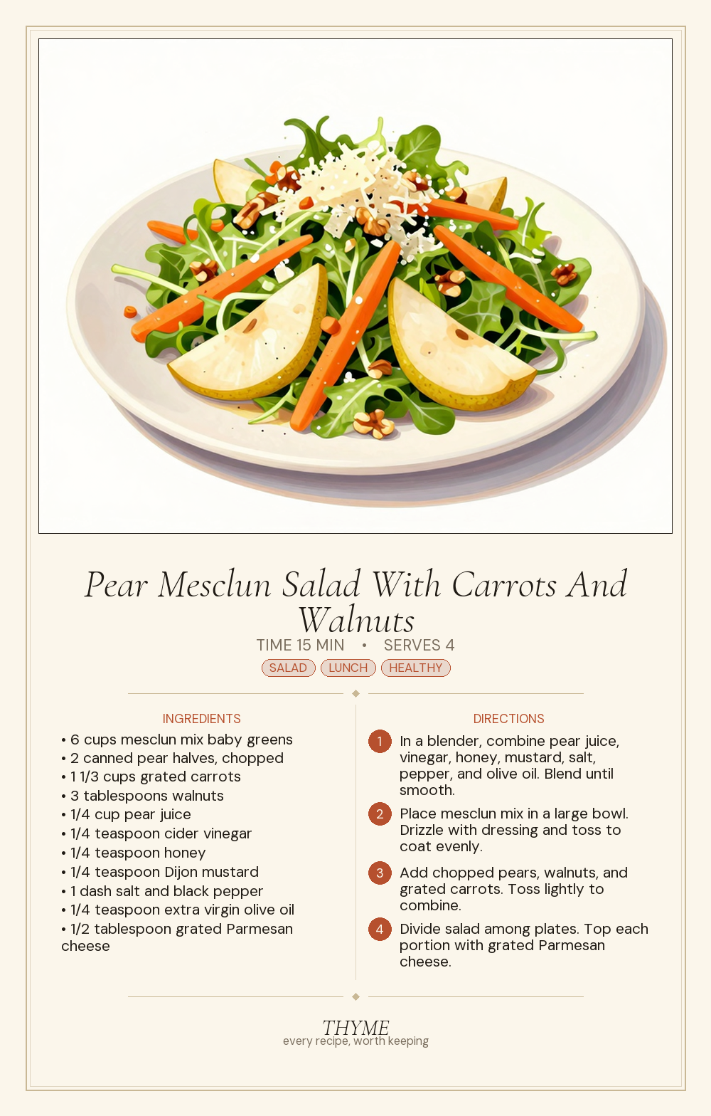 Pear Mesclun Salad With Carrots And Walnuts