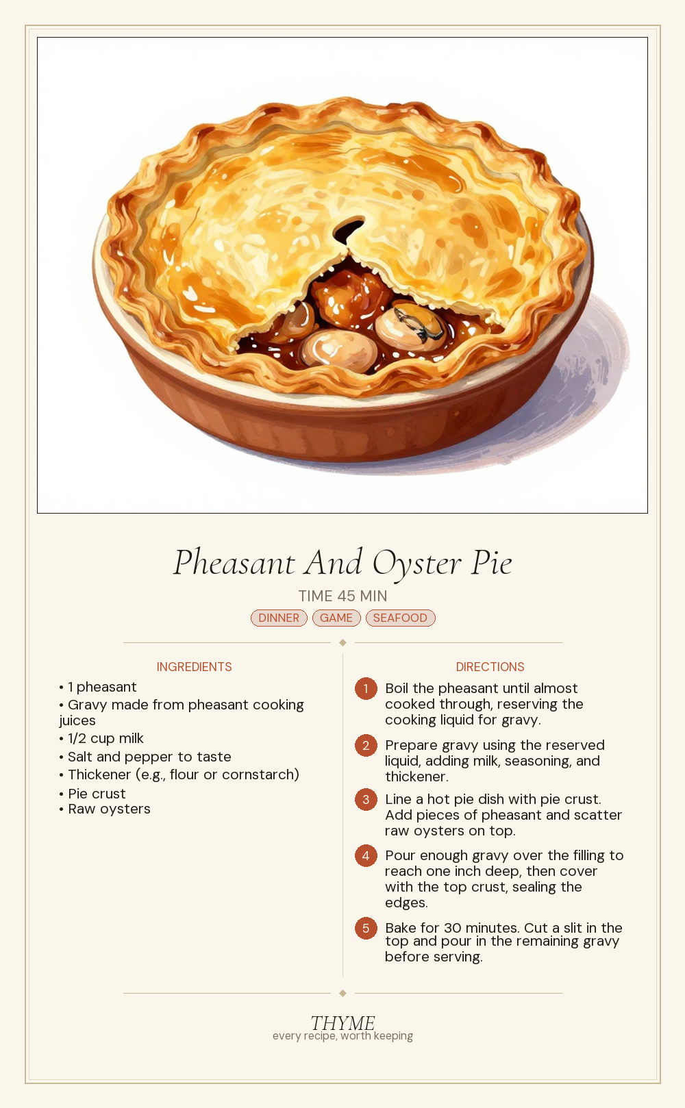Pheasant And Oyster Pie
