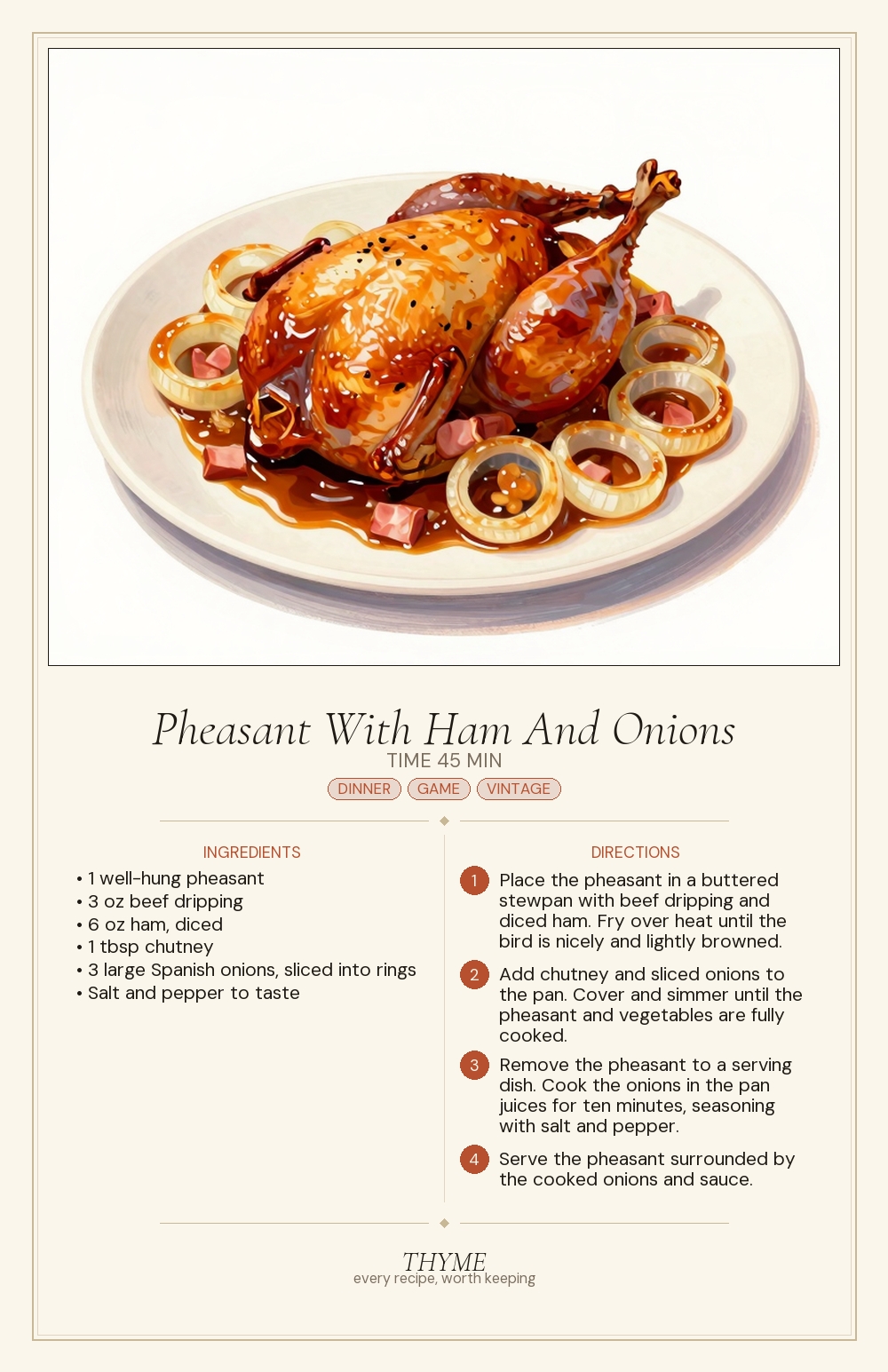 Pheasant With Ham And Onions