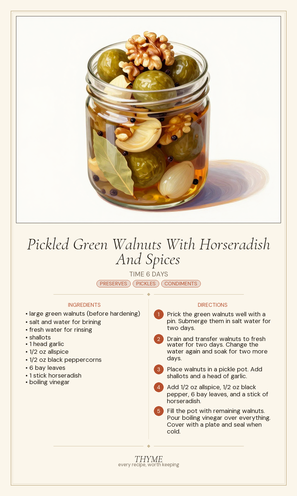 Pickled Green Walnuts With Horseradish And Spices