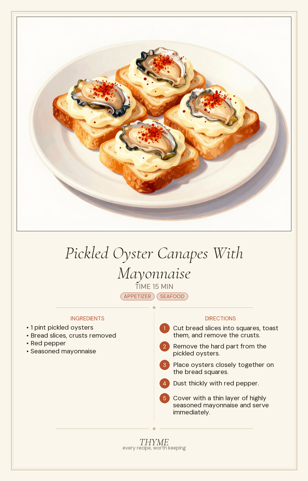 Pickled Oyster Canapes With Mayonnaise