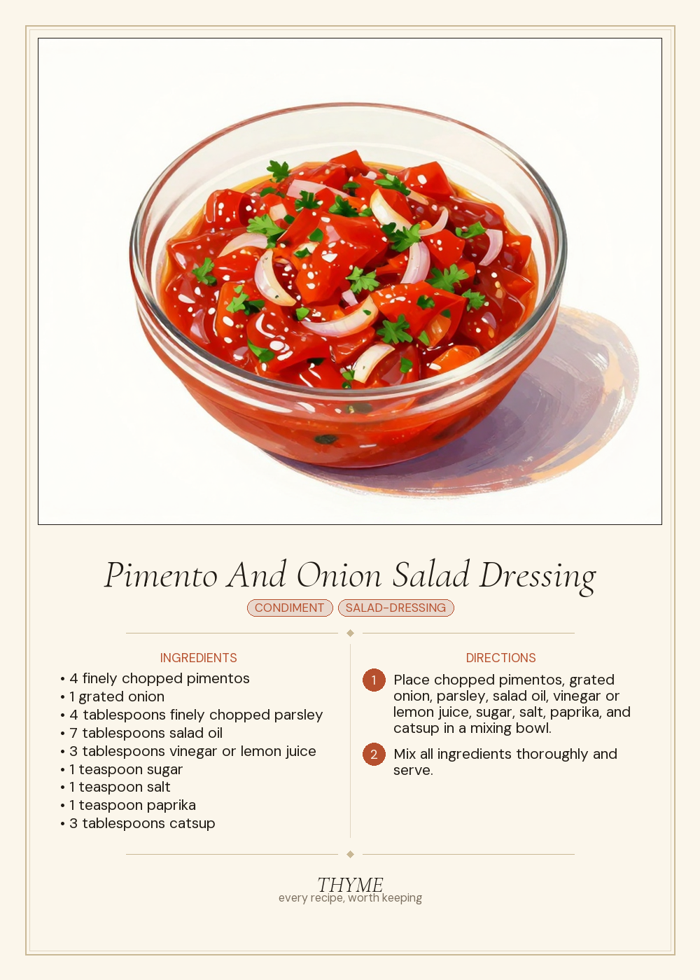 Pimento And Onion Salad Dressing