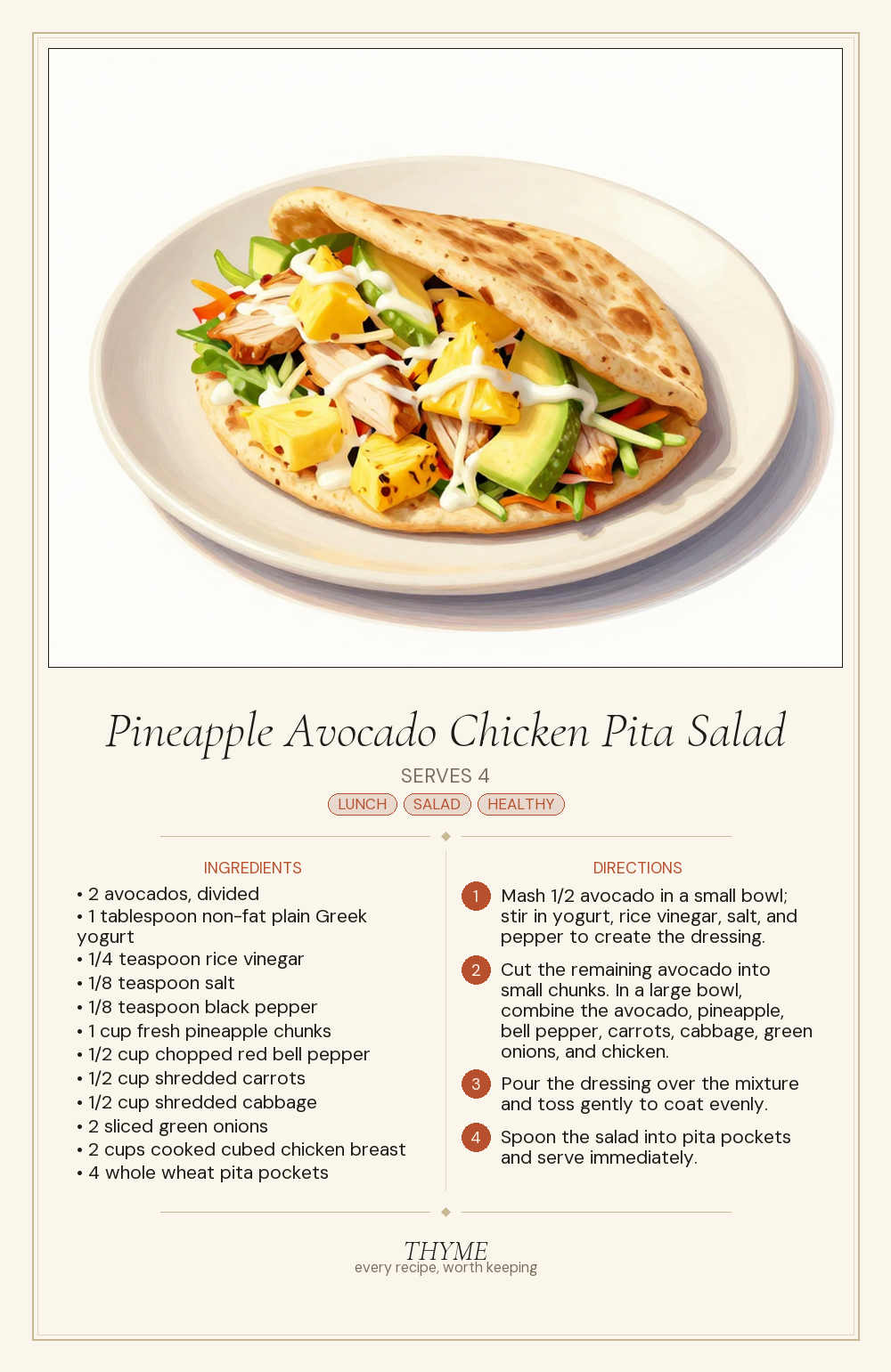 Pineapple Avocado Chicken Pita Salad