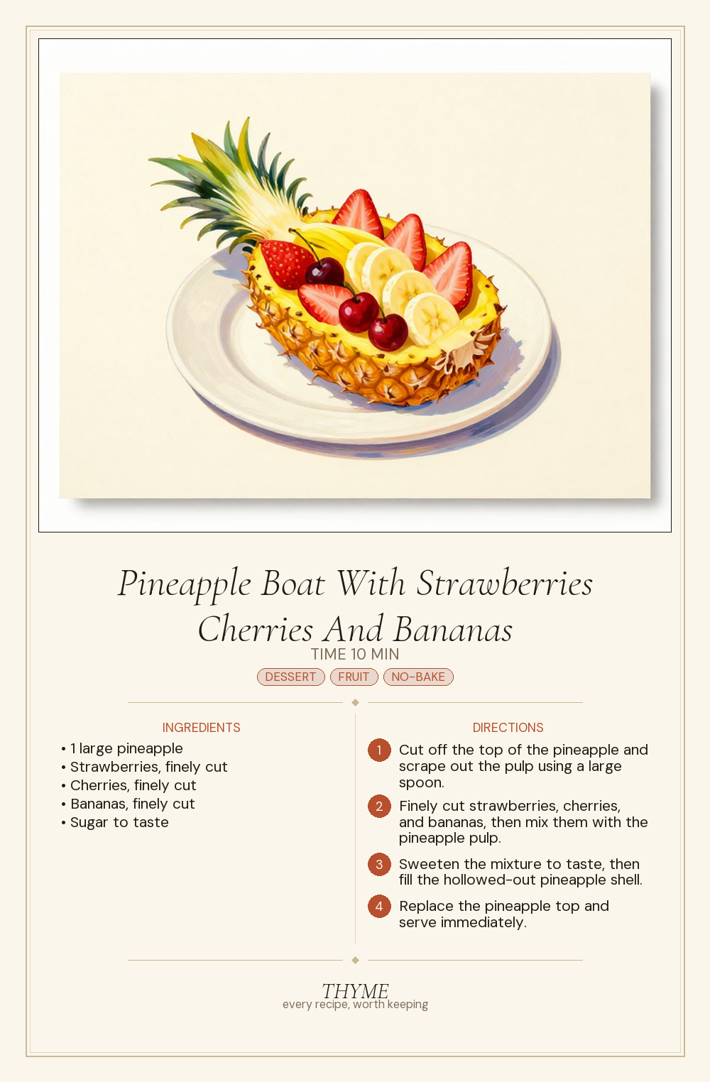 Pineapple Boat With Strawberries Cherries And Bananas