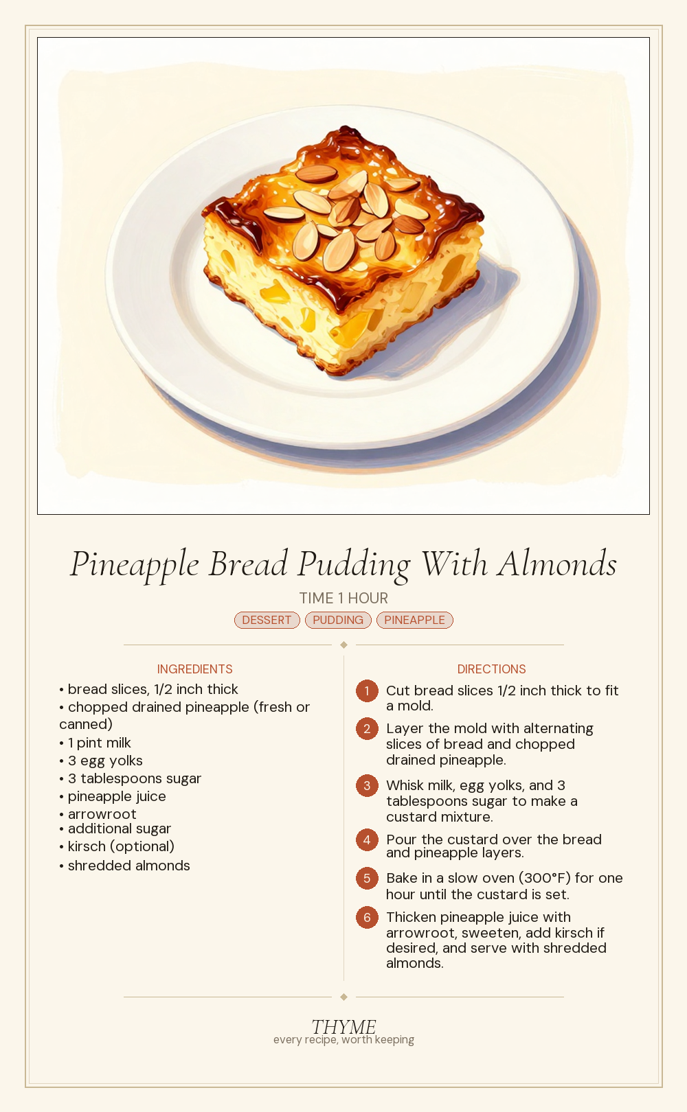 Pineapple Bread Pudding With Almonds