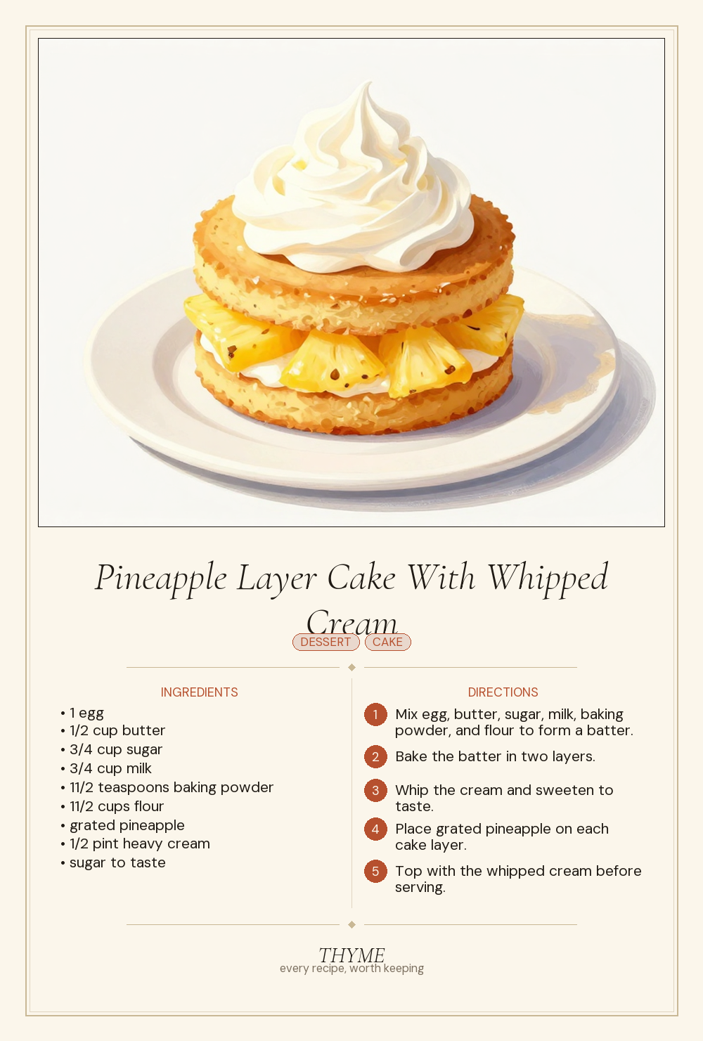 Pineapple Layer Cake With Whipped Cream