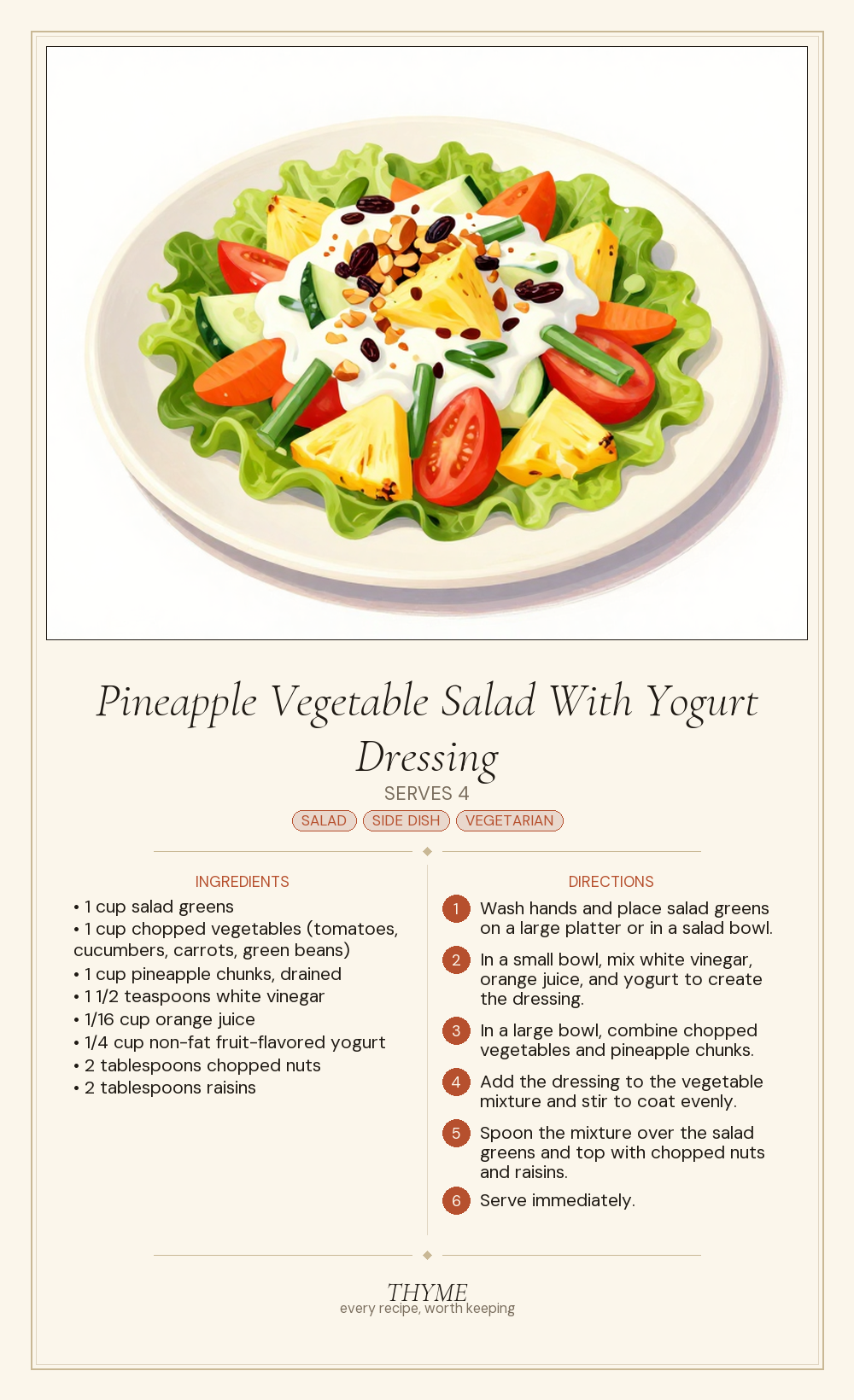 Pineapple Vegetable Salad With Yogurt Dressing
