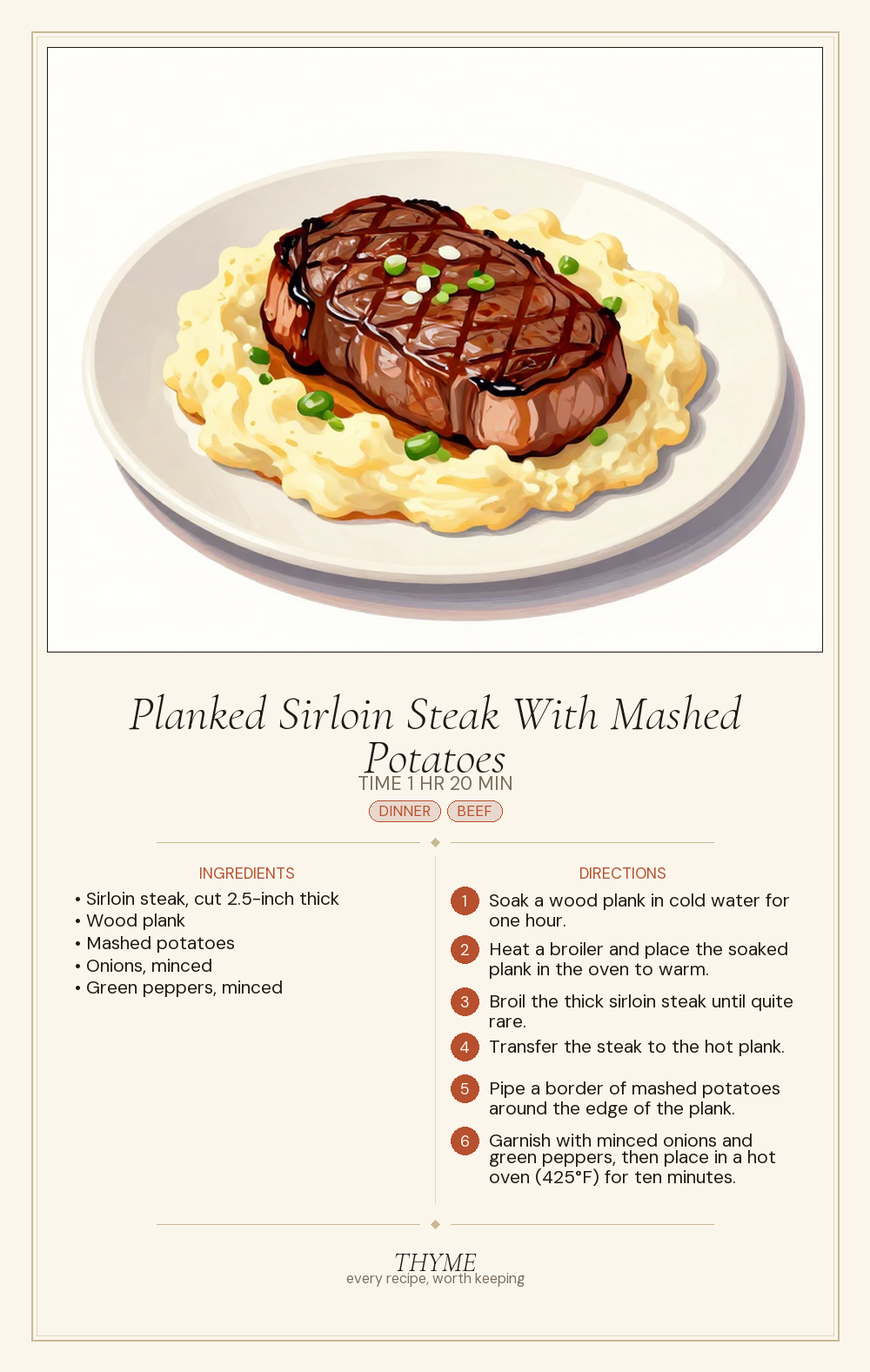Planked Sirloin Steak With Mashed Potatoes