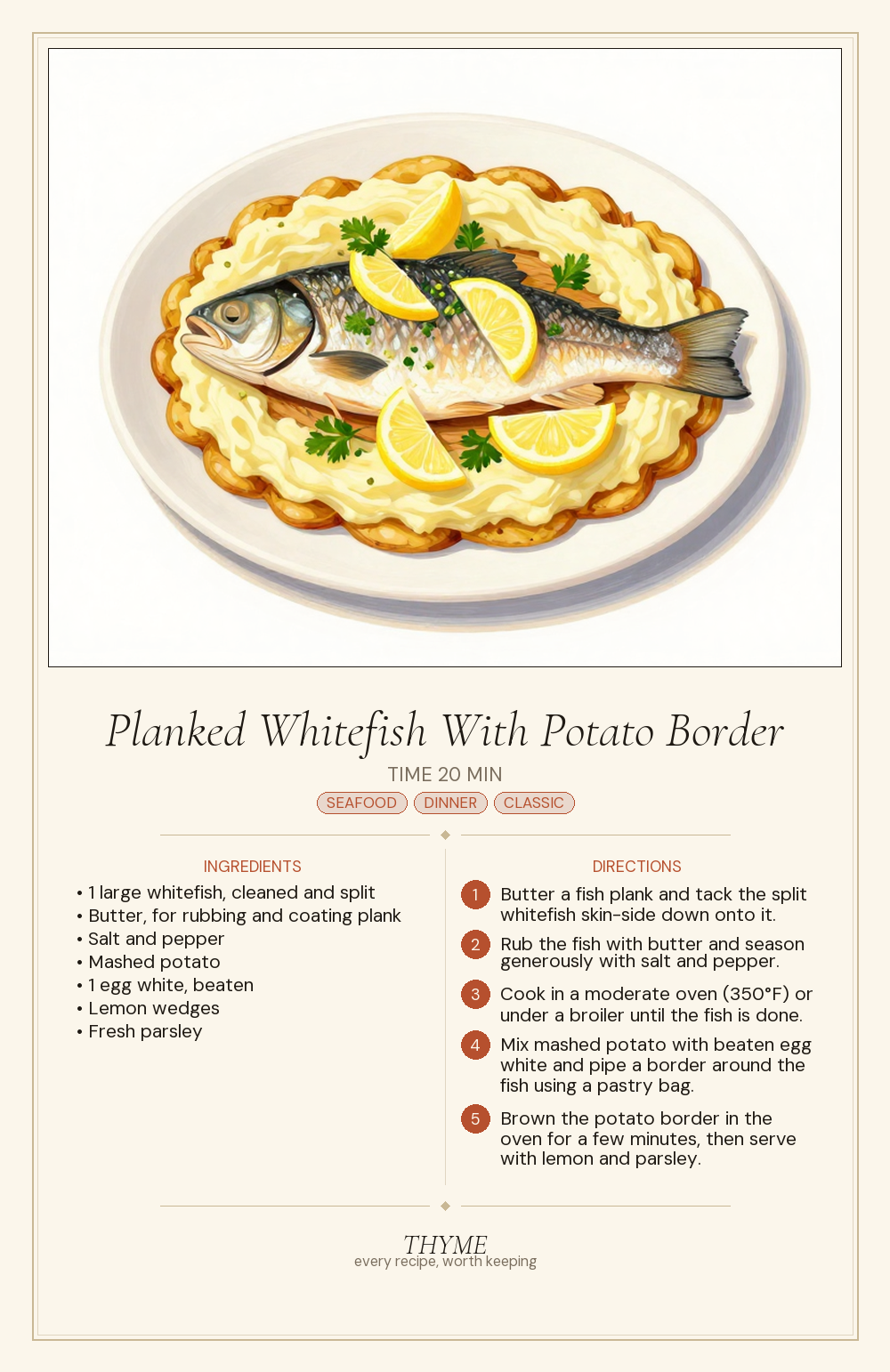 Planked Whitefish With Potato Border