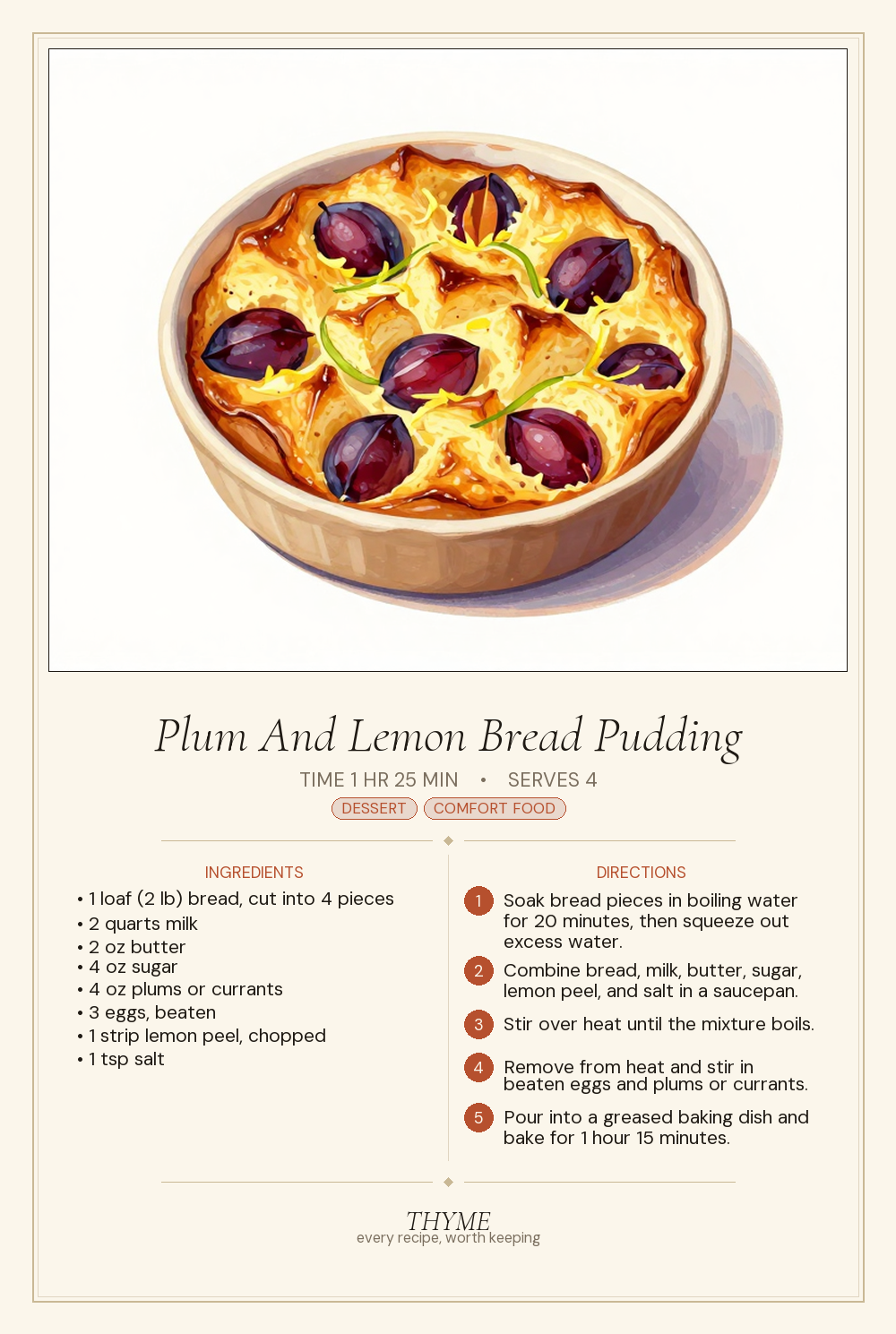 Plum And Lemon Bread Pudding