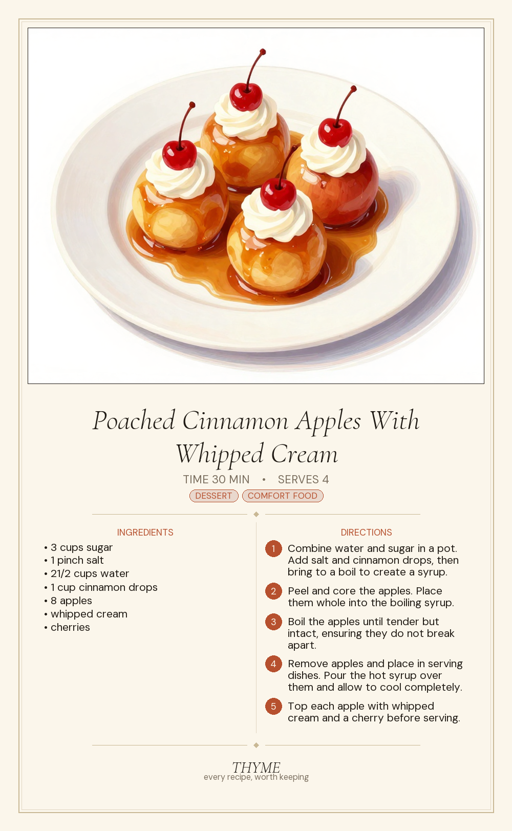 Poached Cinnamon Apples With Whipped Cream