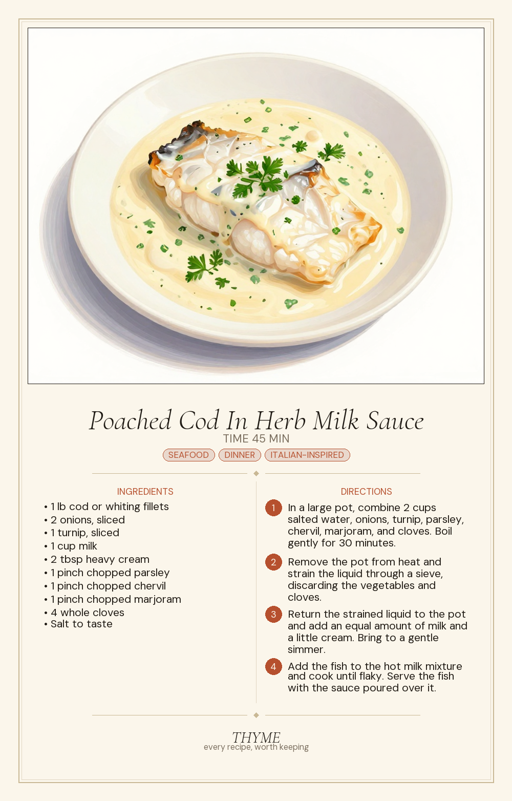 Poached Cod In Herb Milk Sauce