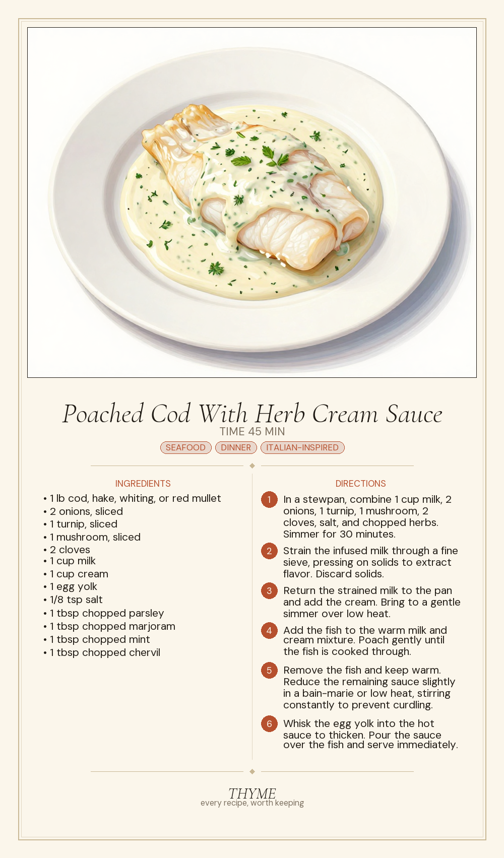 Poached Cod With Herb Cream Sauce