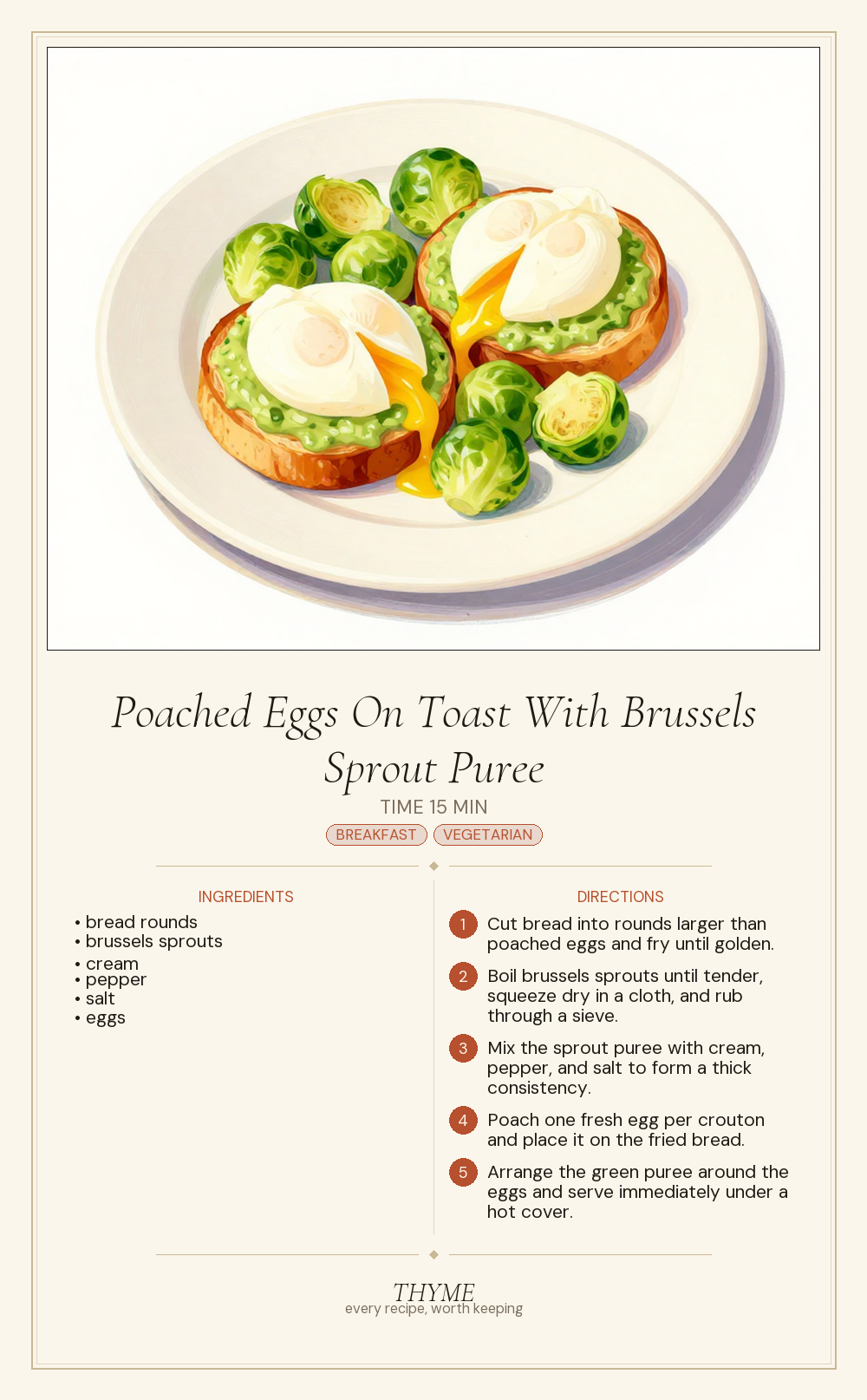Poached Eggs On Toast With Brussels Sprout Puree
