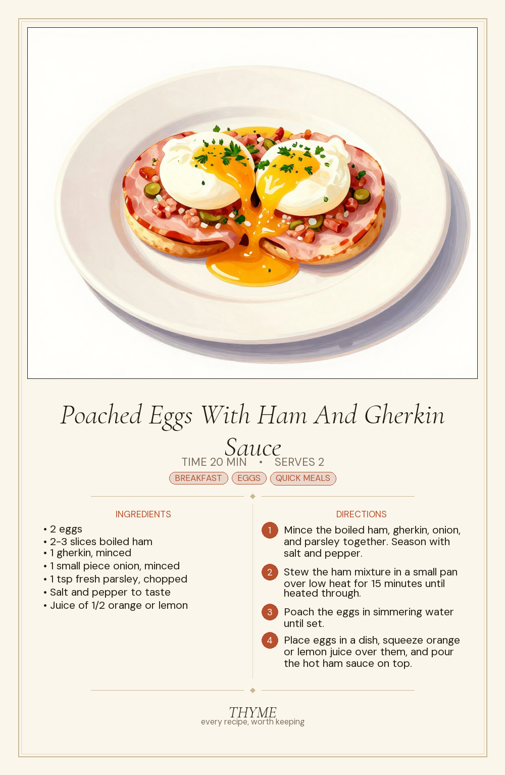 Poached Eggs With Ham And Gherkin Sauce
