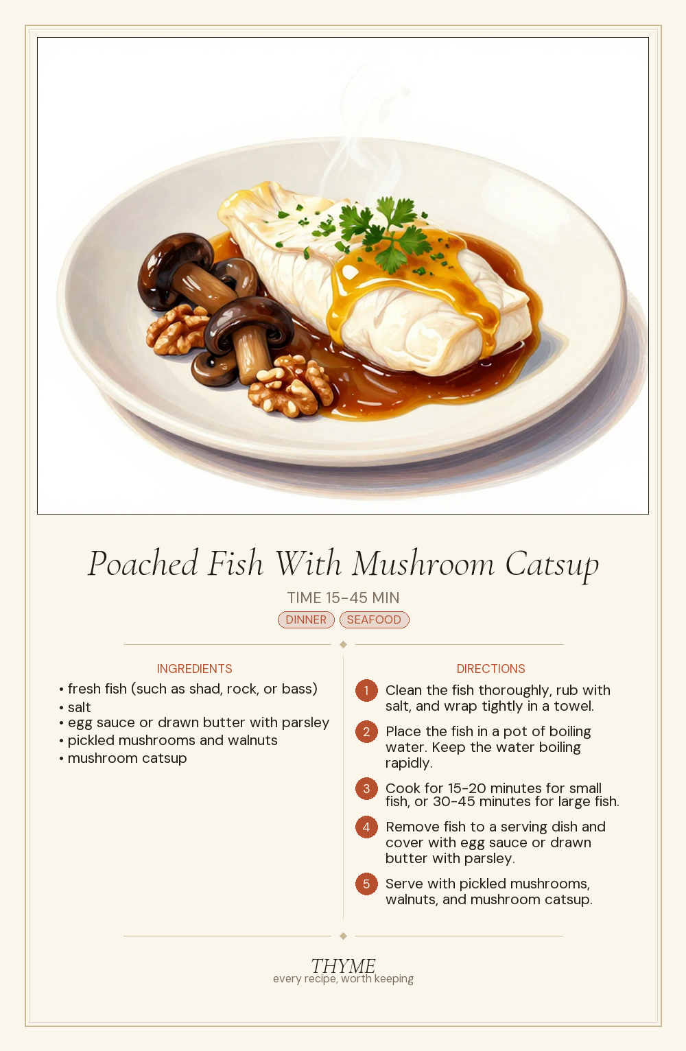 Poached Fish With Mushroom Catsup