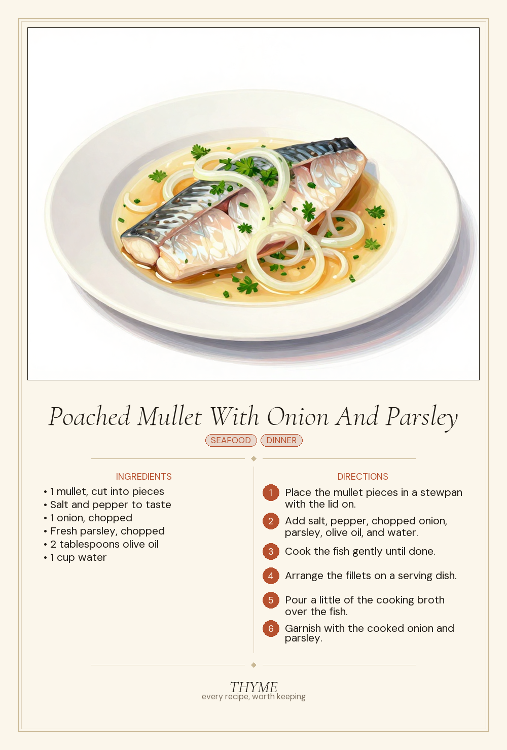 Poached Mullet With Onion And Parsley