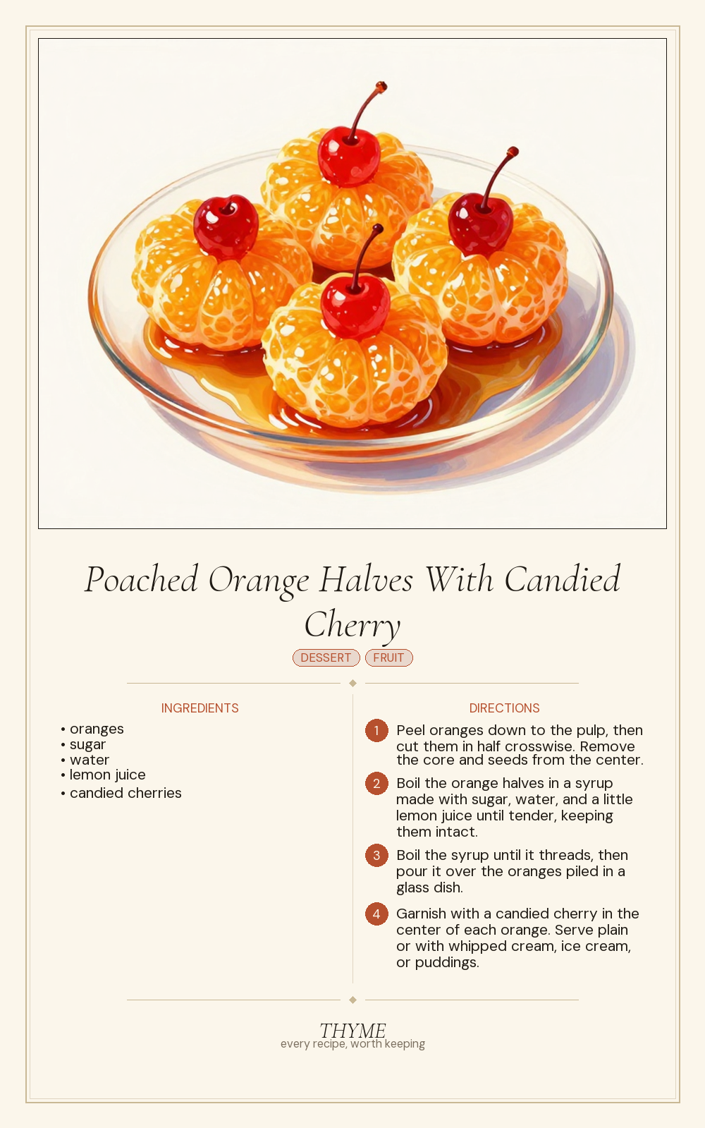 Poached Orange Halves With Candied Cherry