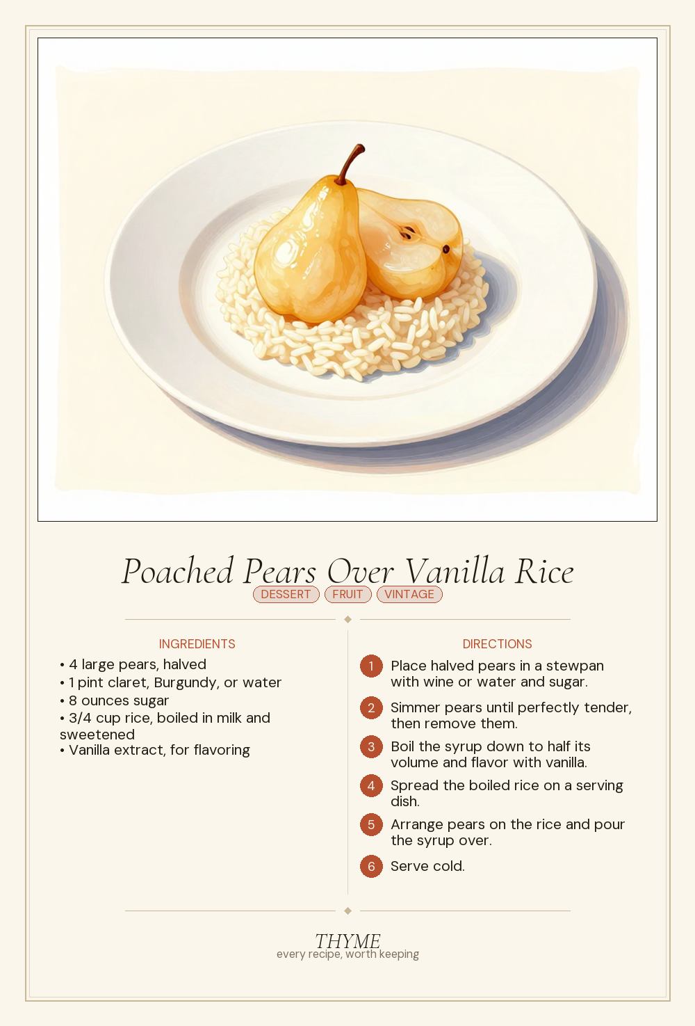 Poached Pears Over Vanilla Rice