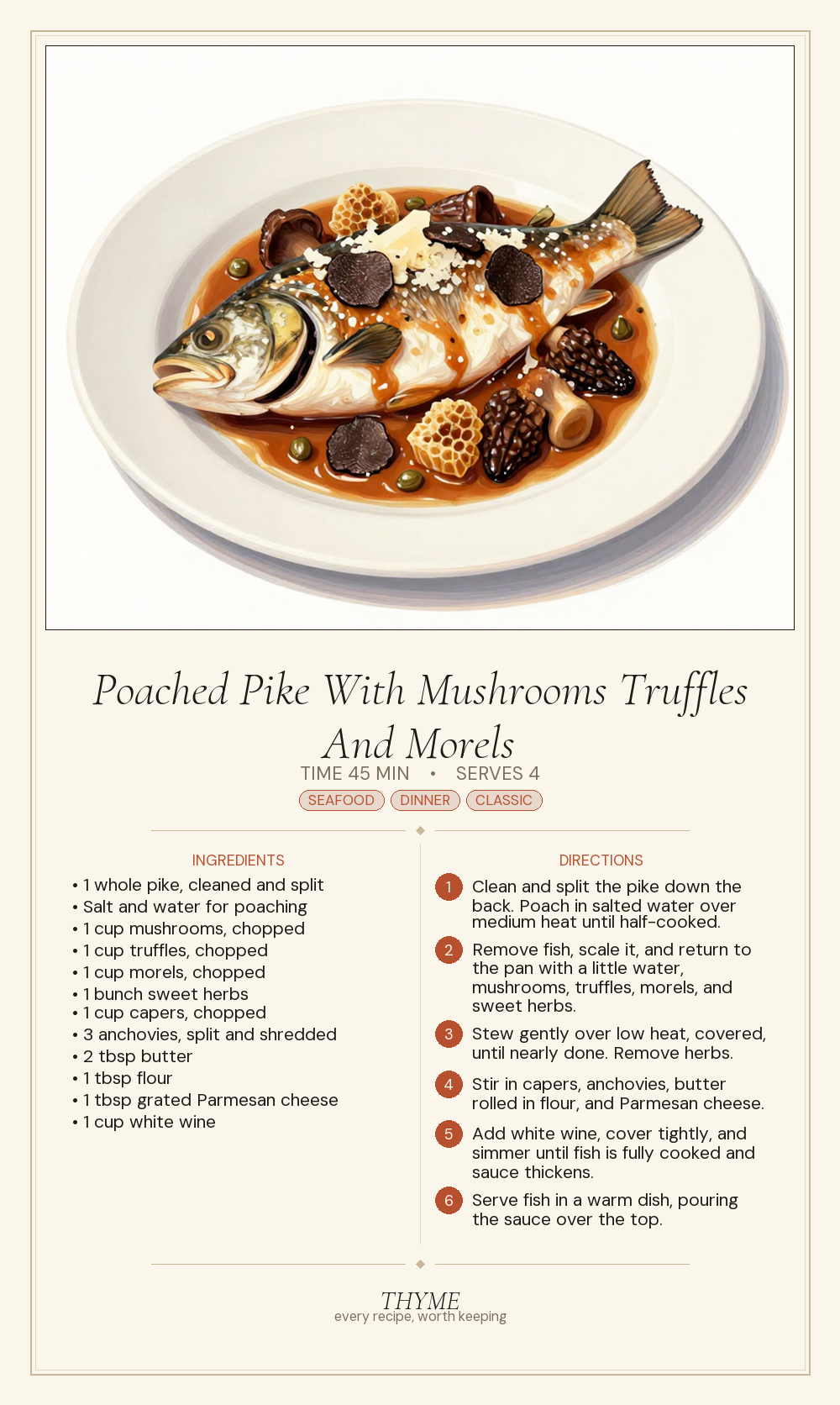Poached Pike With Mushrooms Truffles And Morels