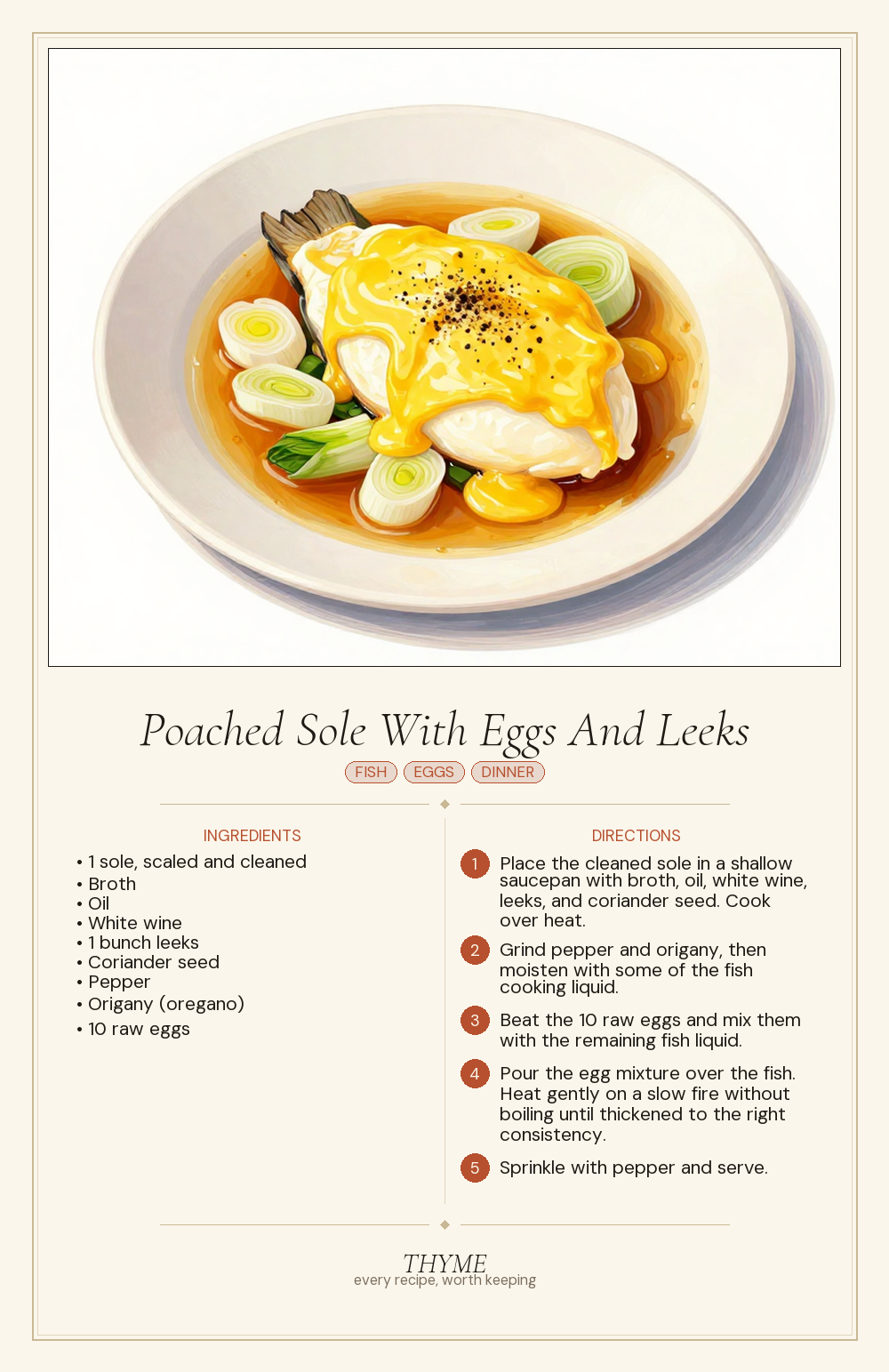 Poached Sole With Eggs And Leeks