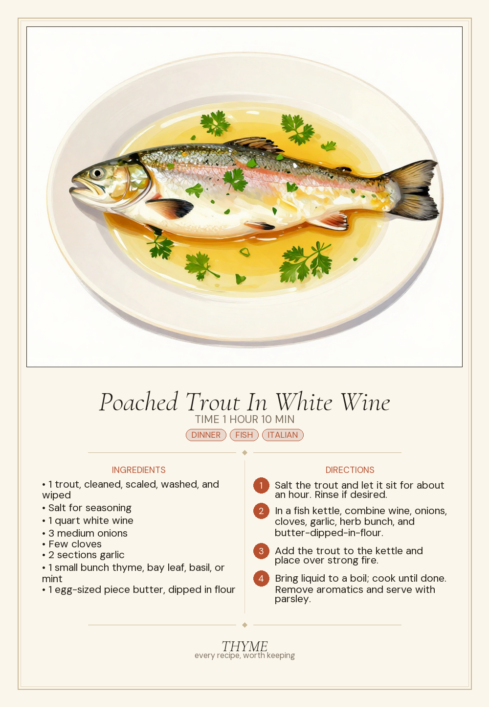 Poached Trout In White Wine