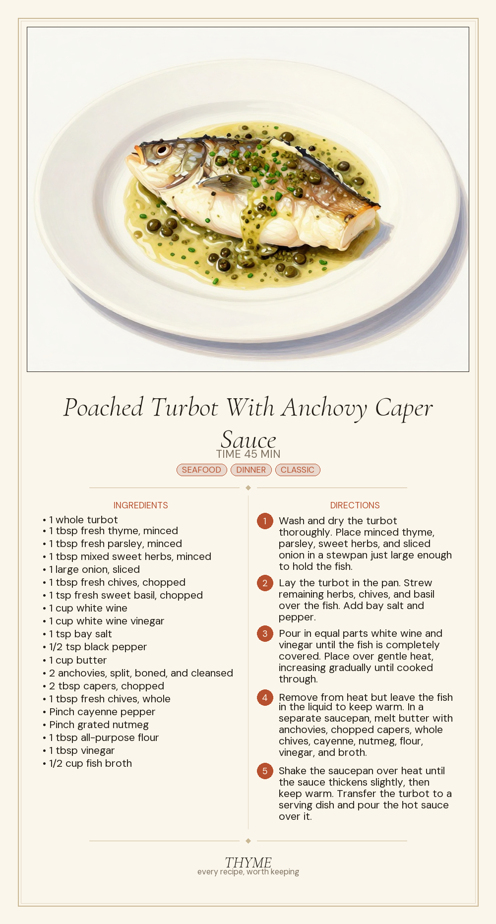Poached Turbot With Anchovy Caper Sauce