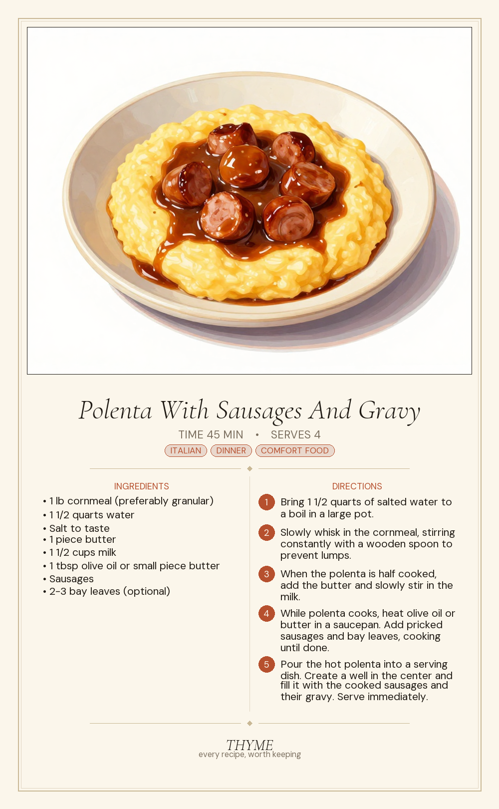 Polenta With Sausages And Gravy