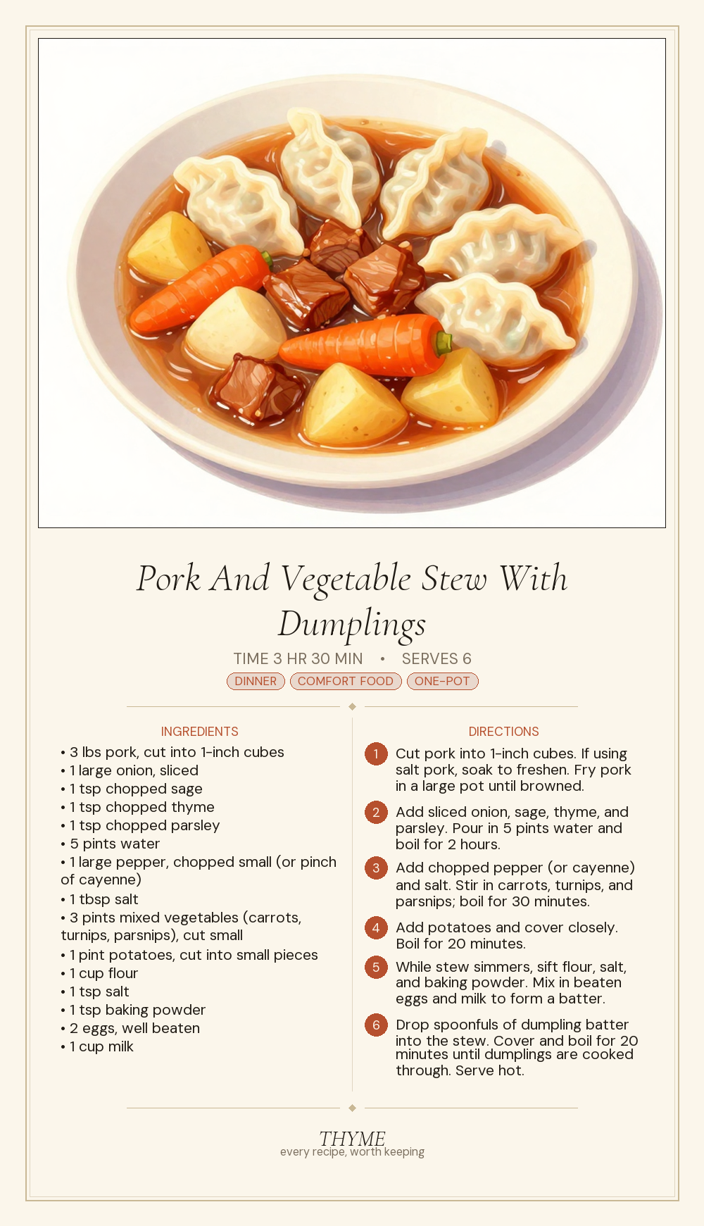 Pork And Vegetable Stew With Dumplings