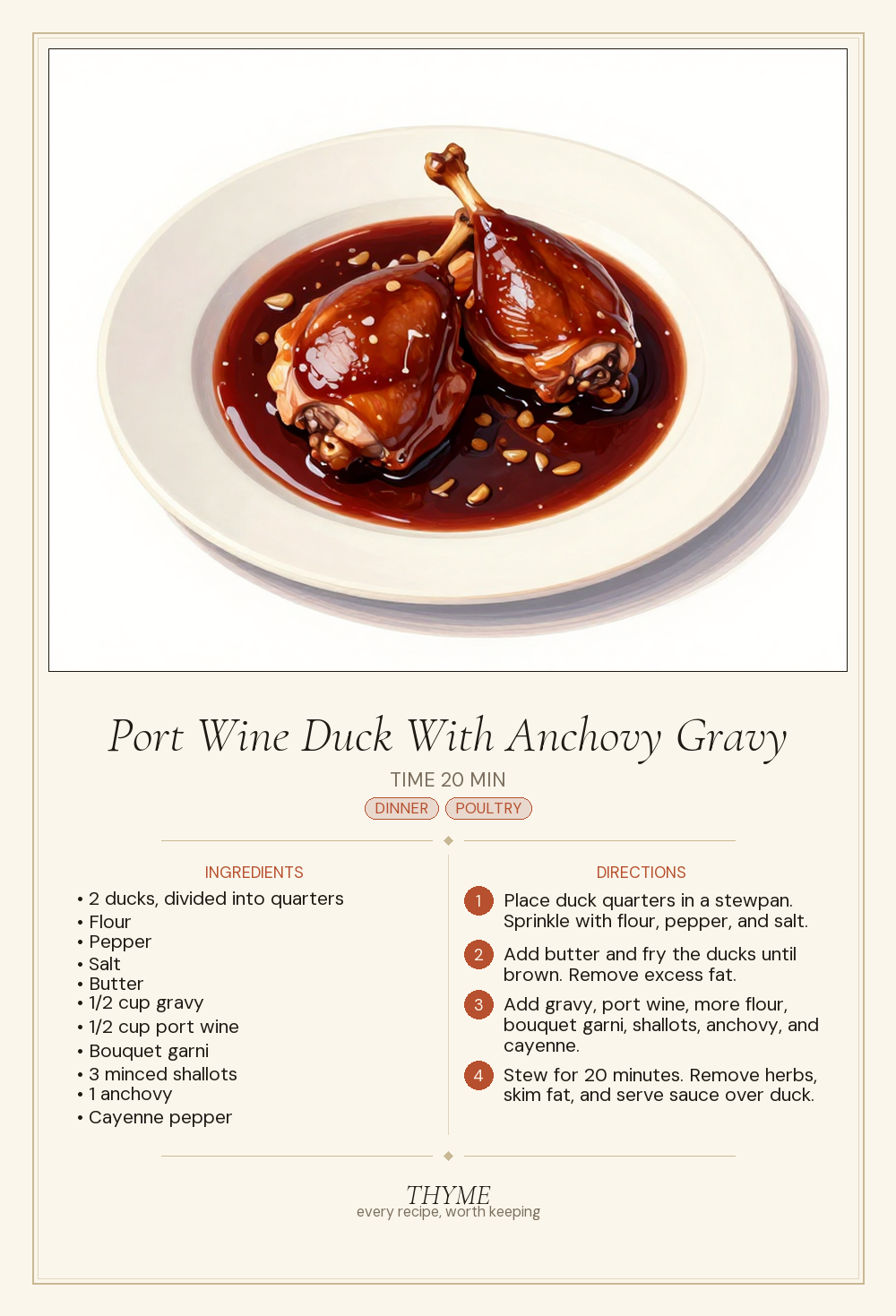 Port Wine Duck With Anchovy Gravy