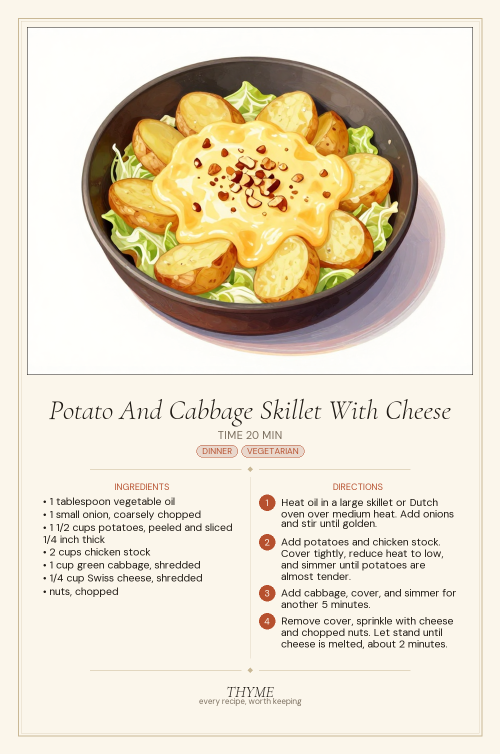 Potato And Cabbage Skillet With Cheese