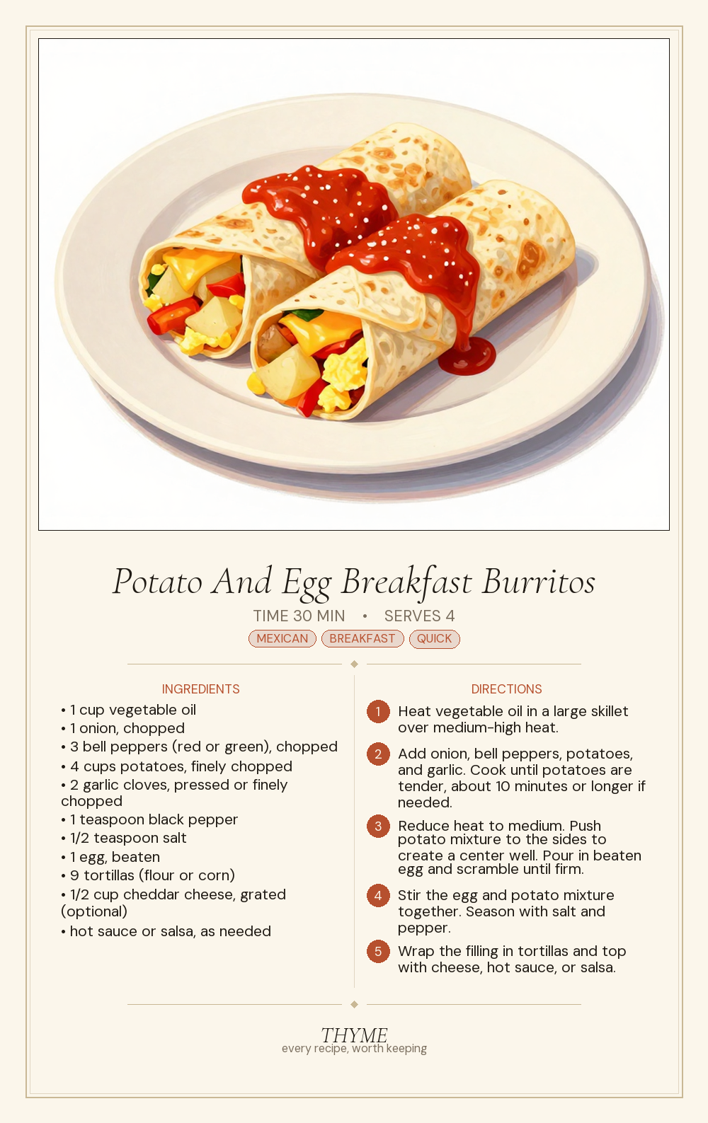 Potato And Egg Breakfast Burritos