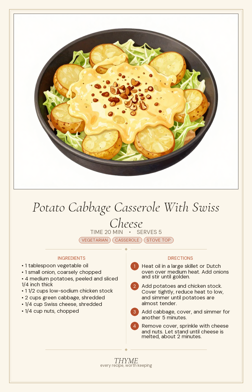 Potato Cabbage Casserole With Swiss Cheese