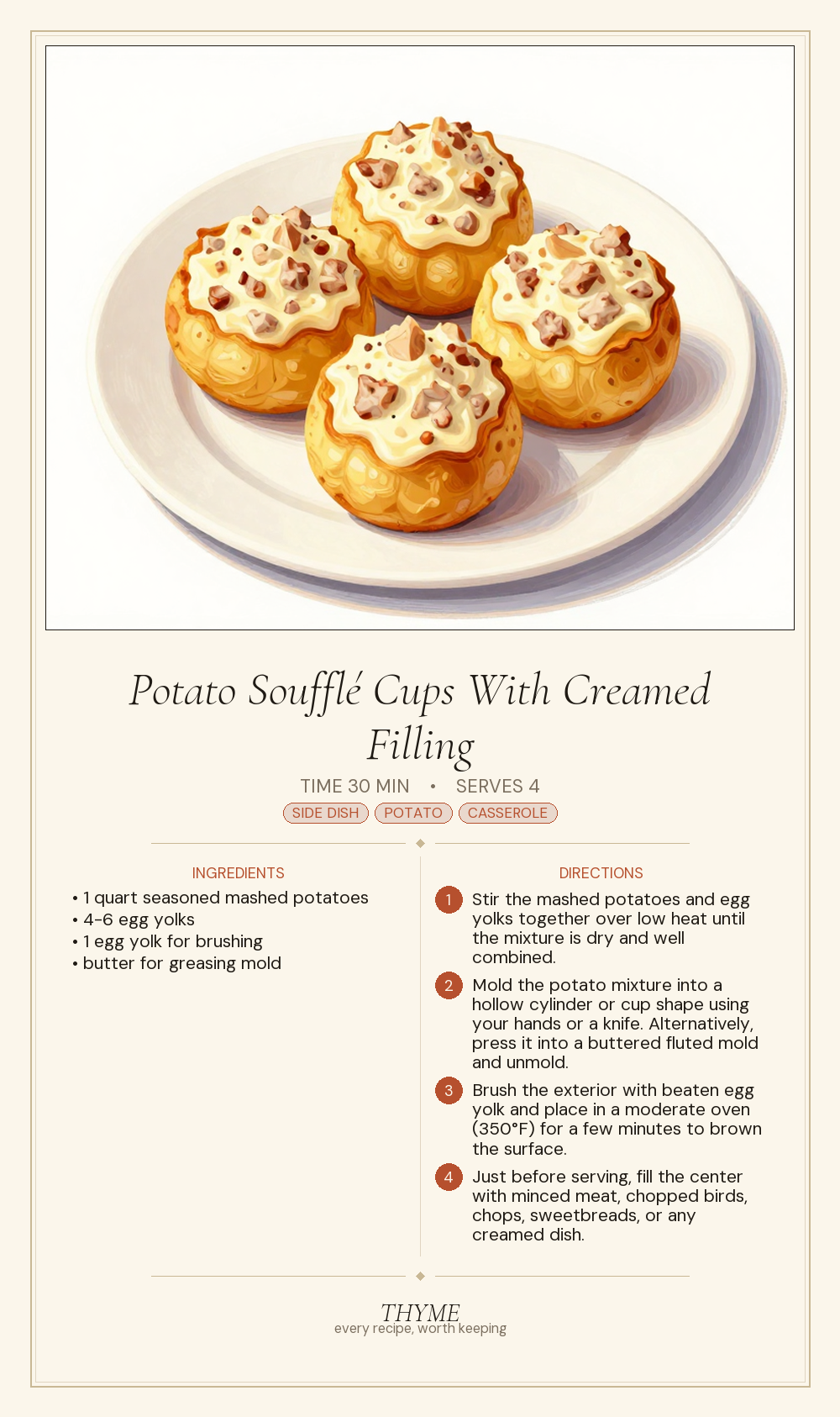 Potato Soufflé Cups With Creamed Filling