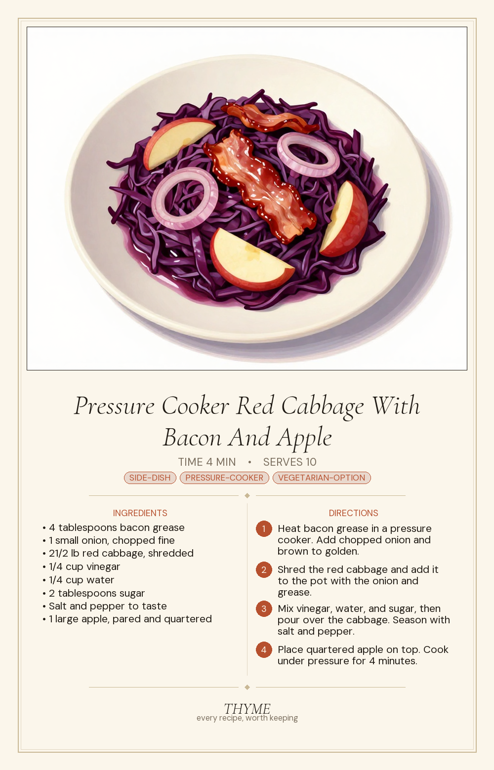 Pressure Cooker Red Cabbage With Bacon And Apple