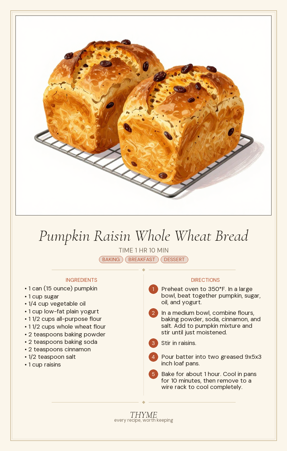 Pumpkin Raisin Whole Wheat Bread