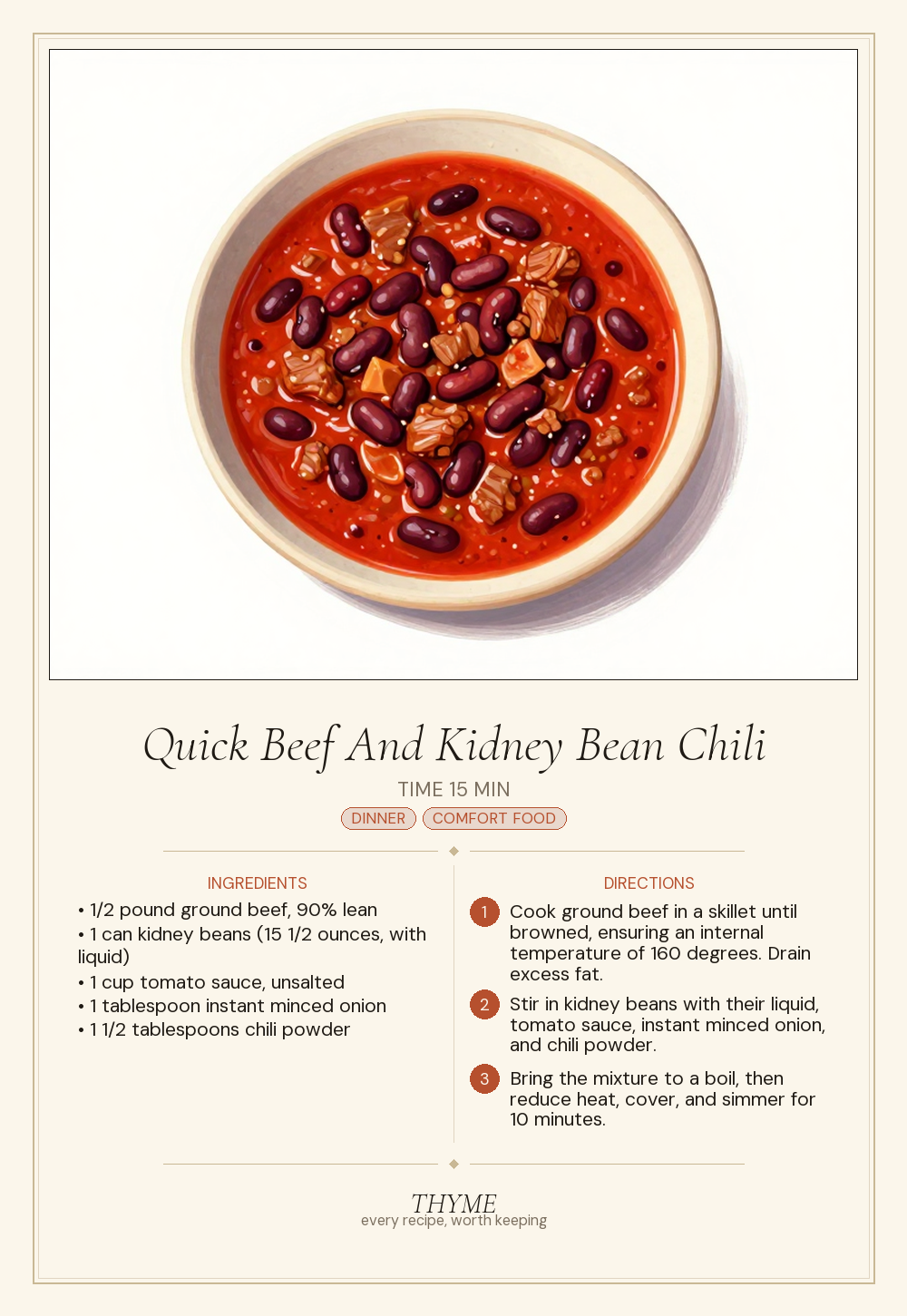 Quick Beef And Kidney Bean Chili